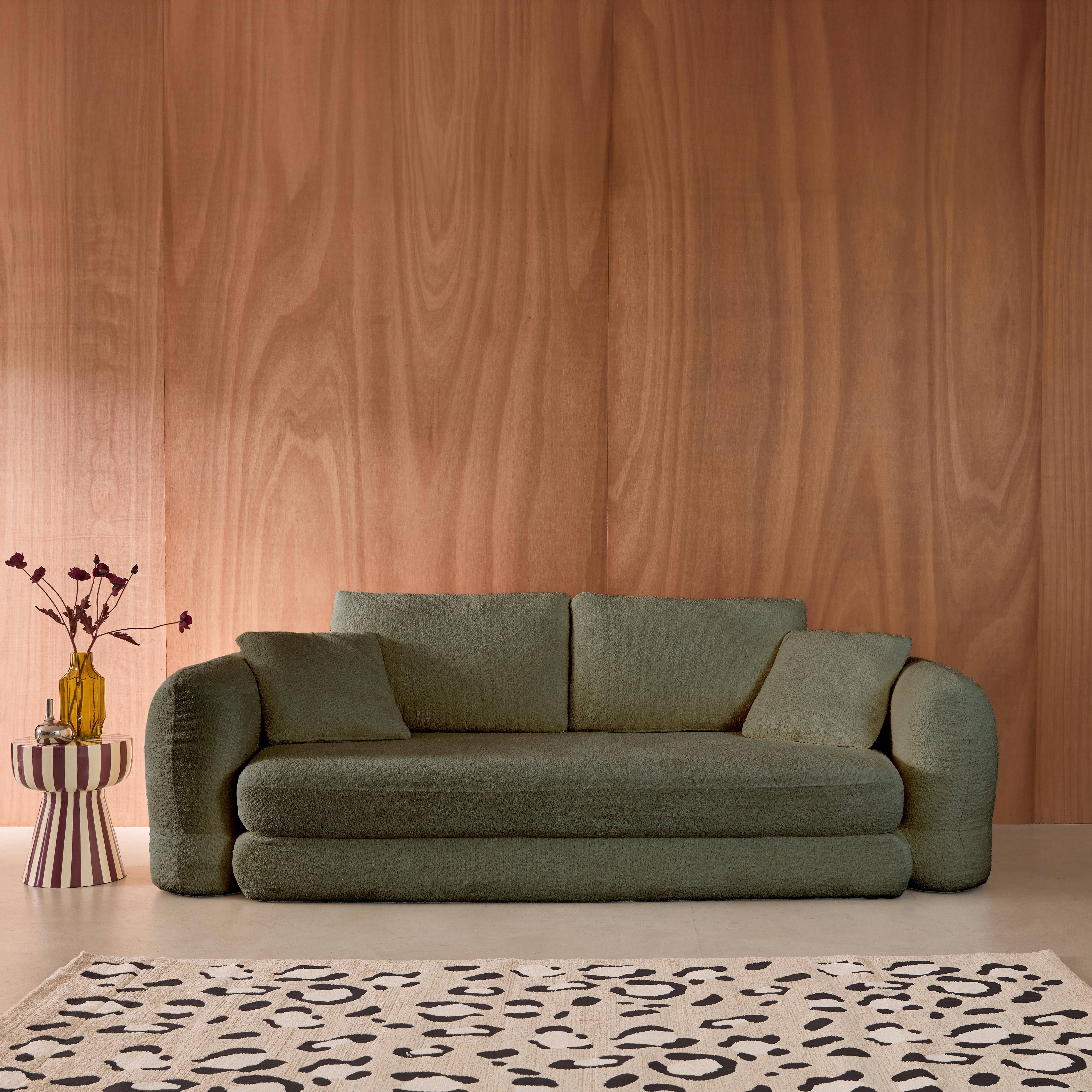 3-Sitzer-Schlafsofa mit strukturiertem Bouclé-Bezug, khaki,  L 243 x T 112 x H 66 cm - Sweeetch Photo1