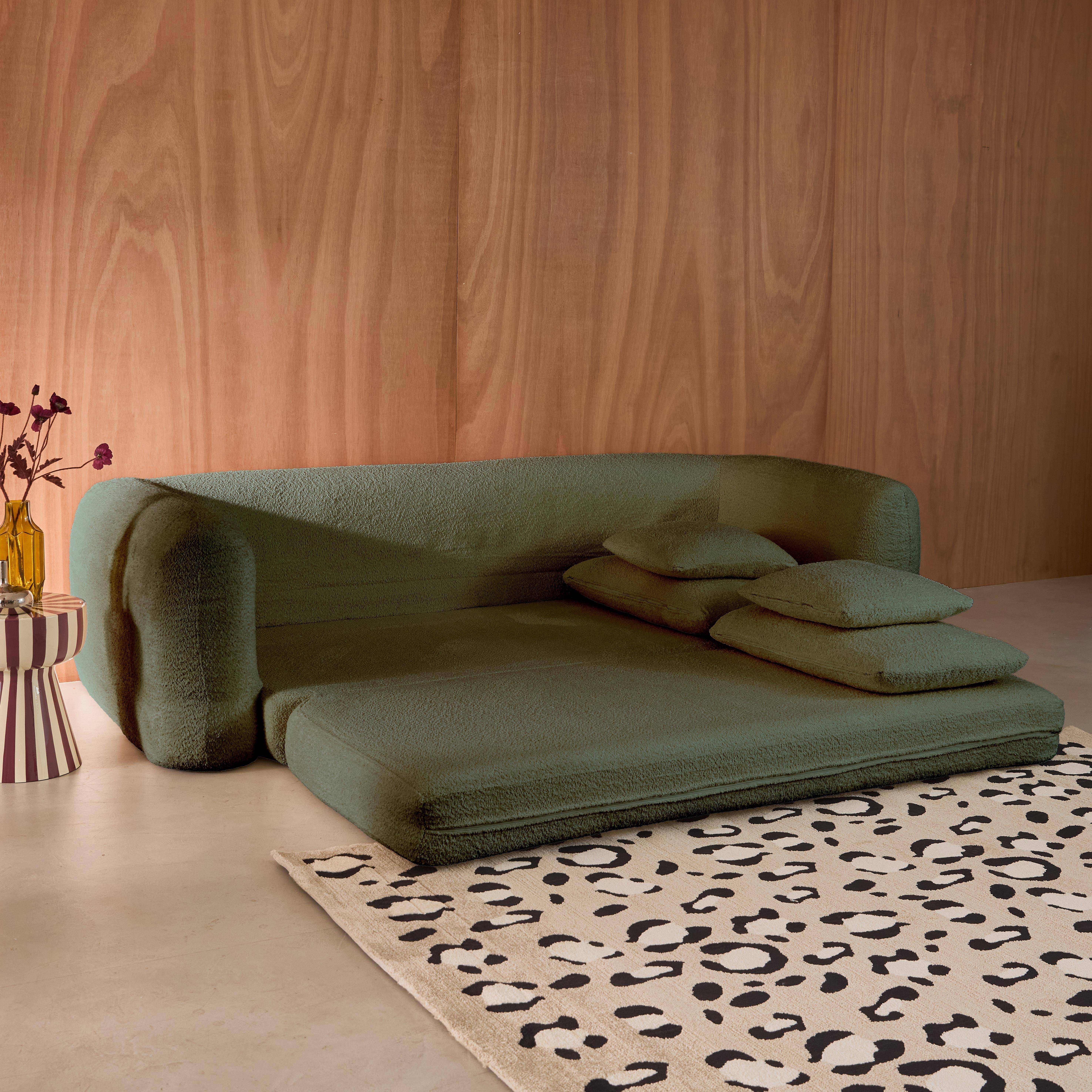 3-Sitzer-Schlafsofa mit strukturiertem Bouclé-Bezug, khaki,  L 243 x T 112 x H 66 cm - Sweeetch Photo3