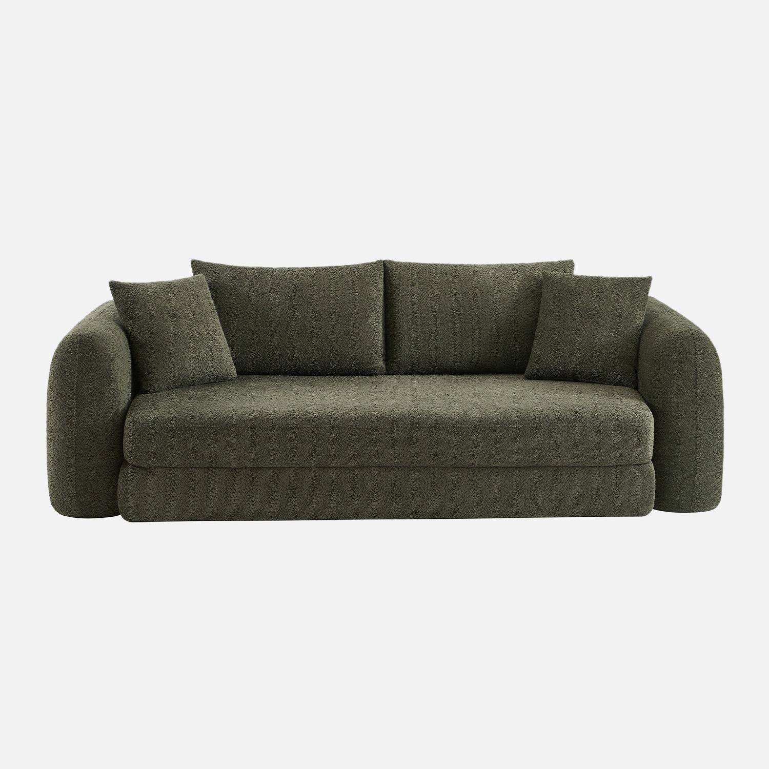 3-Sitzer-Schlafsofa mit strukturiertem Bouclé-Bezug, khaki,  L 243 x T 112 x H 66 cm - Sweeetch,sweeek,Photo2