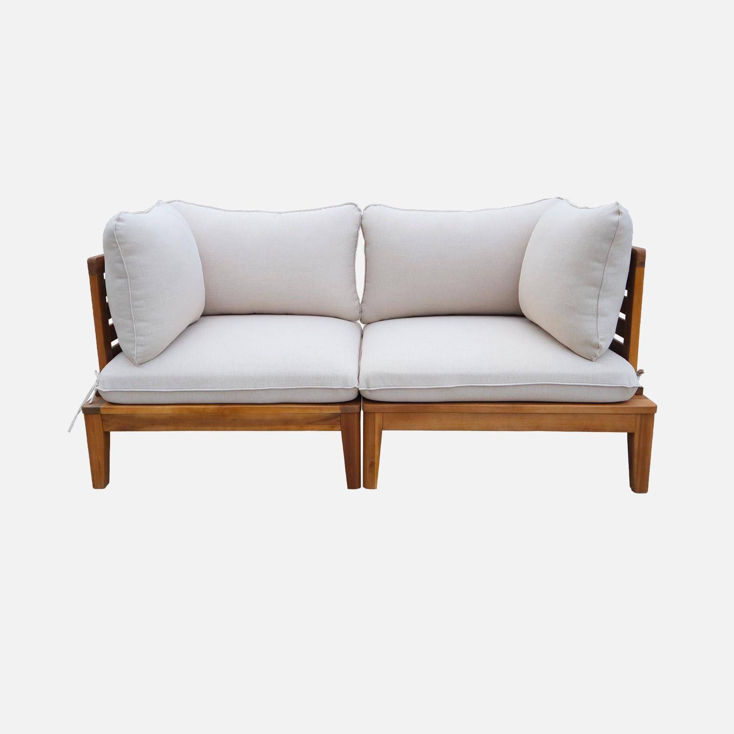 Banco modular de jardim em madeira de acácia com apoio de braços, 2 lugares Beige - 80x80x66 cm,sweeek,Photo2