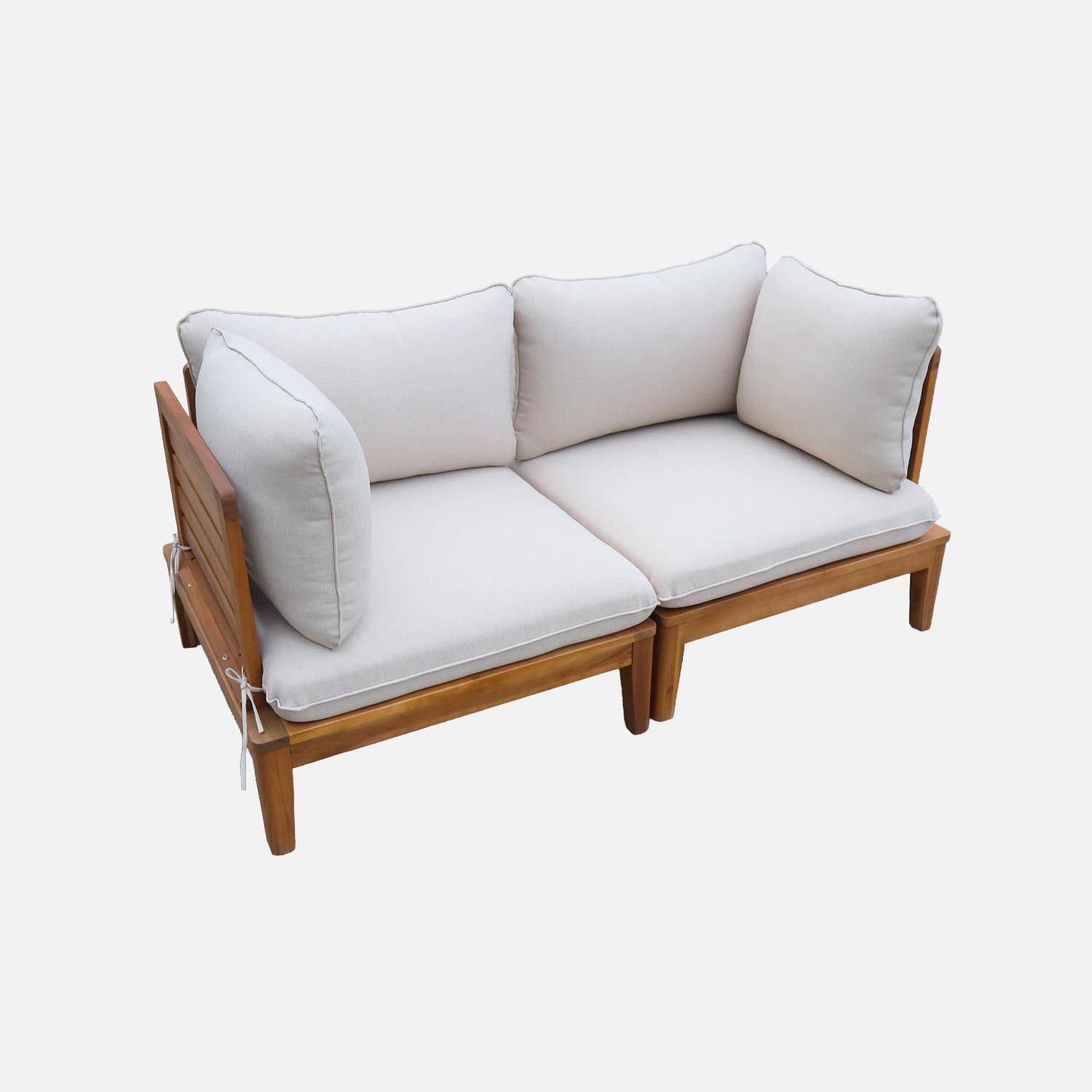 Banco modular de jardim em madeira de acácia com apoio de braços, 2 lugares Beige - 80x80x66 cm,sweeek,Photo1