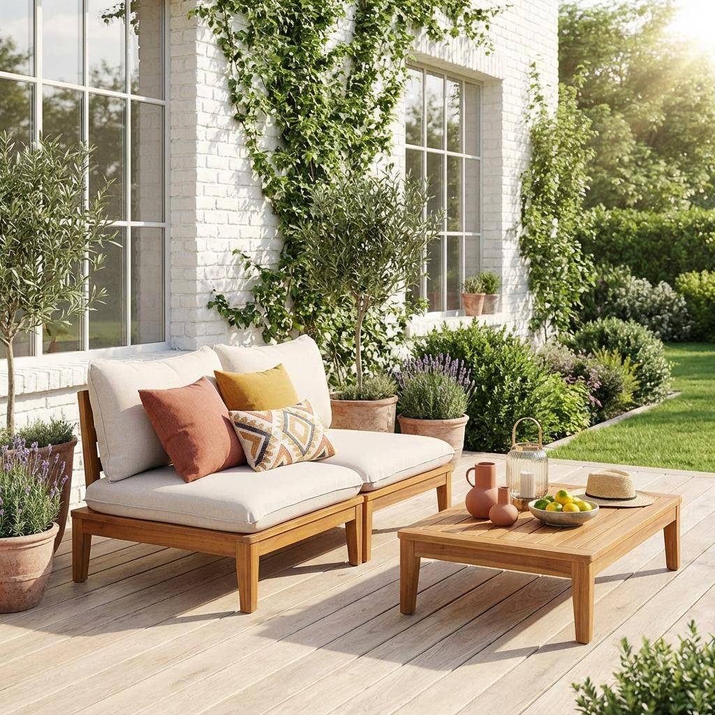 Banco modular de jardín de madera de acacia, 2 plazas Beige - 75x80x66 cm Photo1