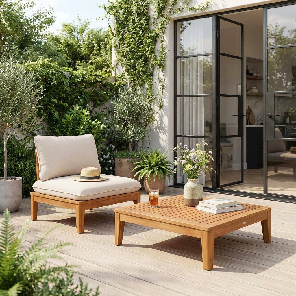 Tuinfauteuil met salontafel acaciahout beige - Yona Photo1