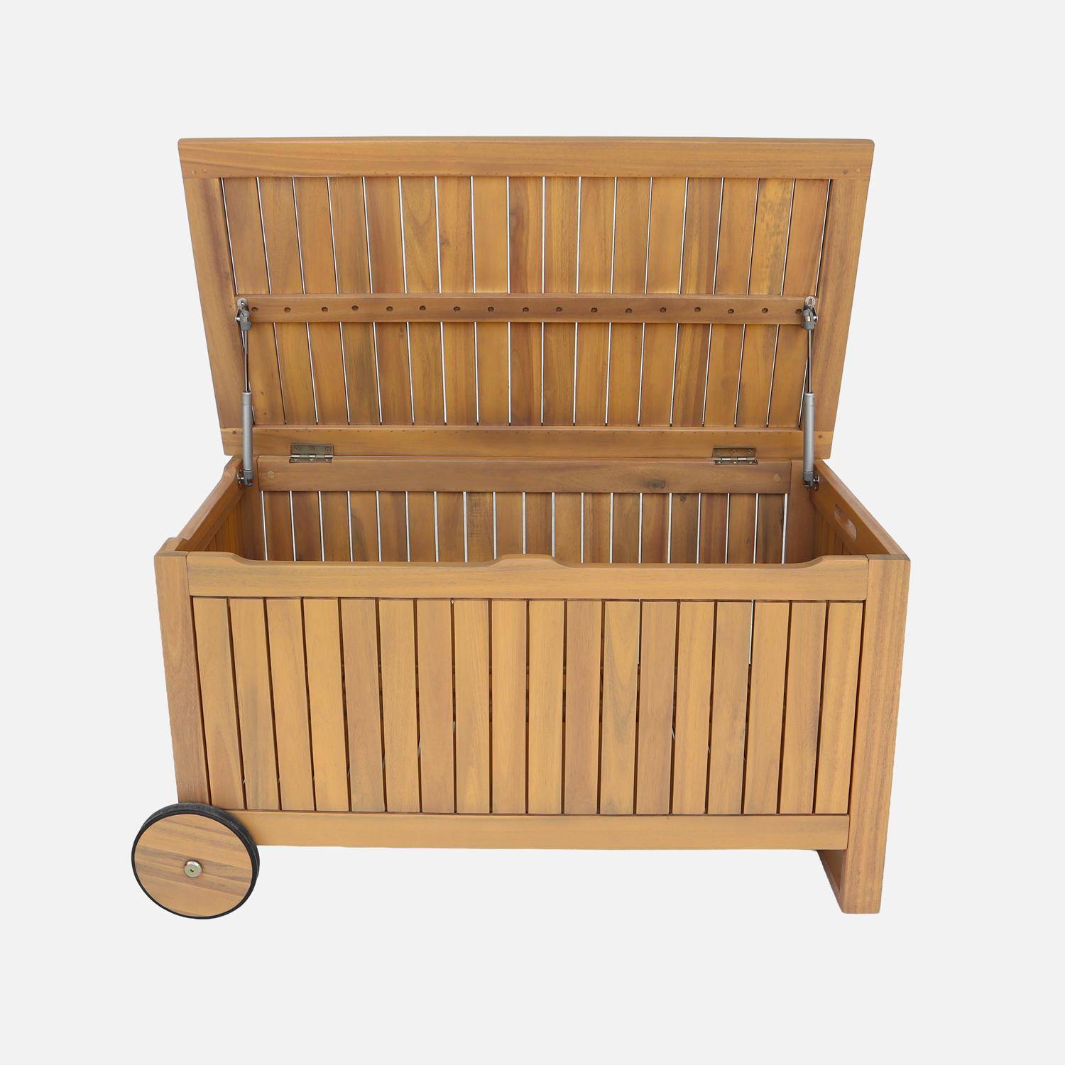 Cassapanca da giardino in legno di acacia con ruote, 119L Teck - 92x49.5x50 cm Photo4