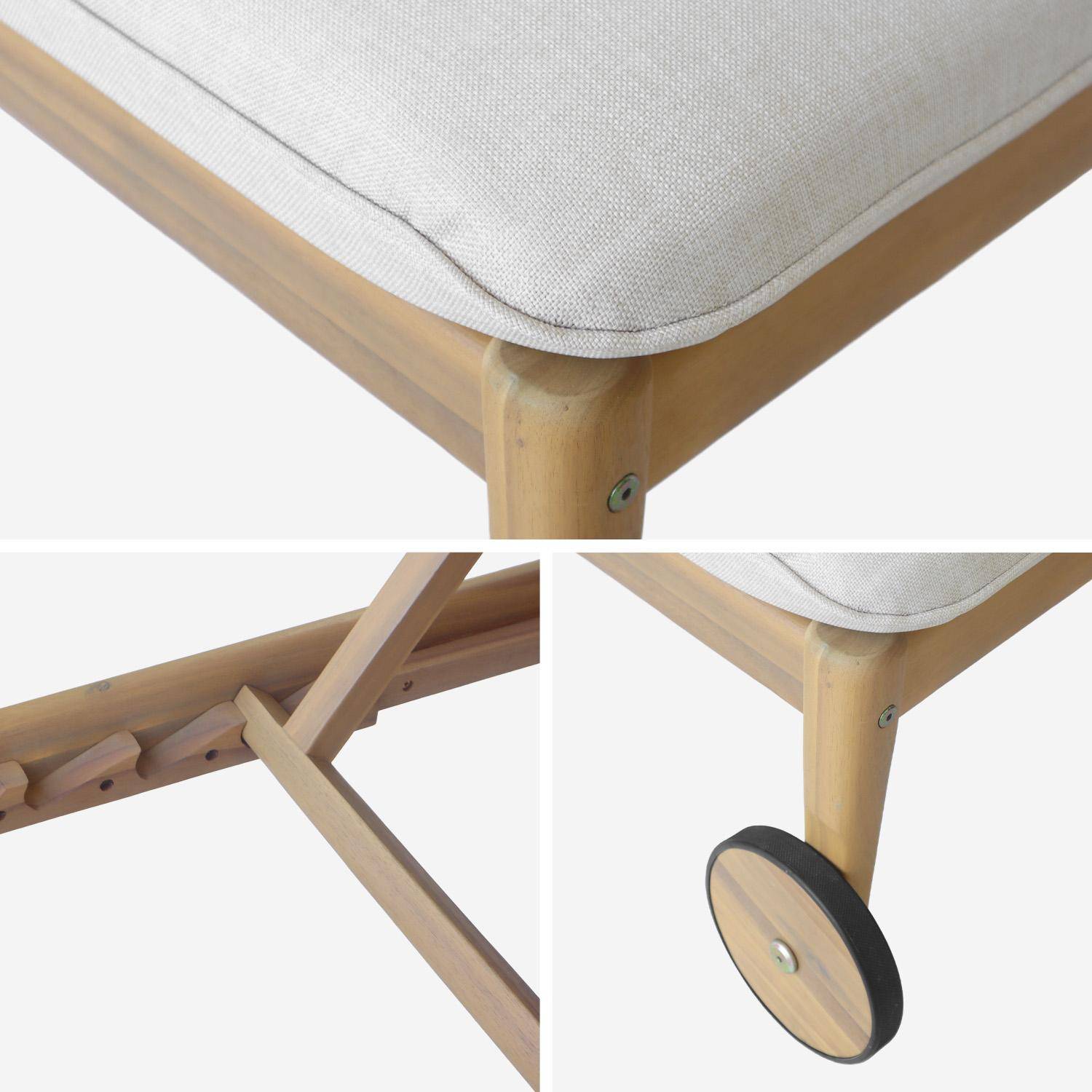 Lettino prendisole in legno di acacia multi-posizione con ruote Marrone naturale - 204x69x78 cm,sweeek,Photo3