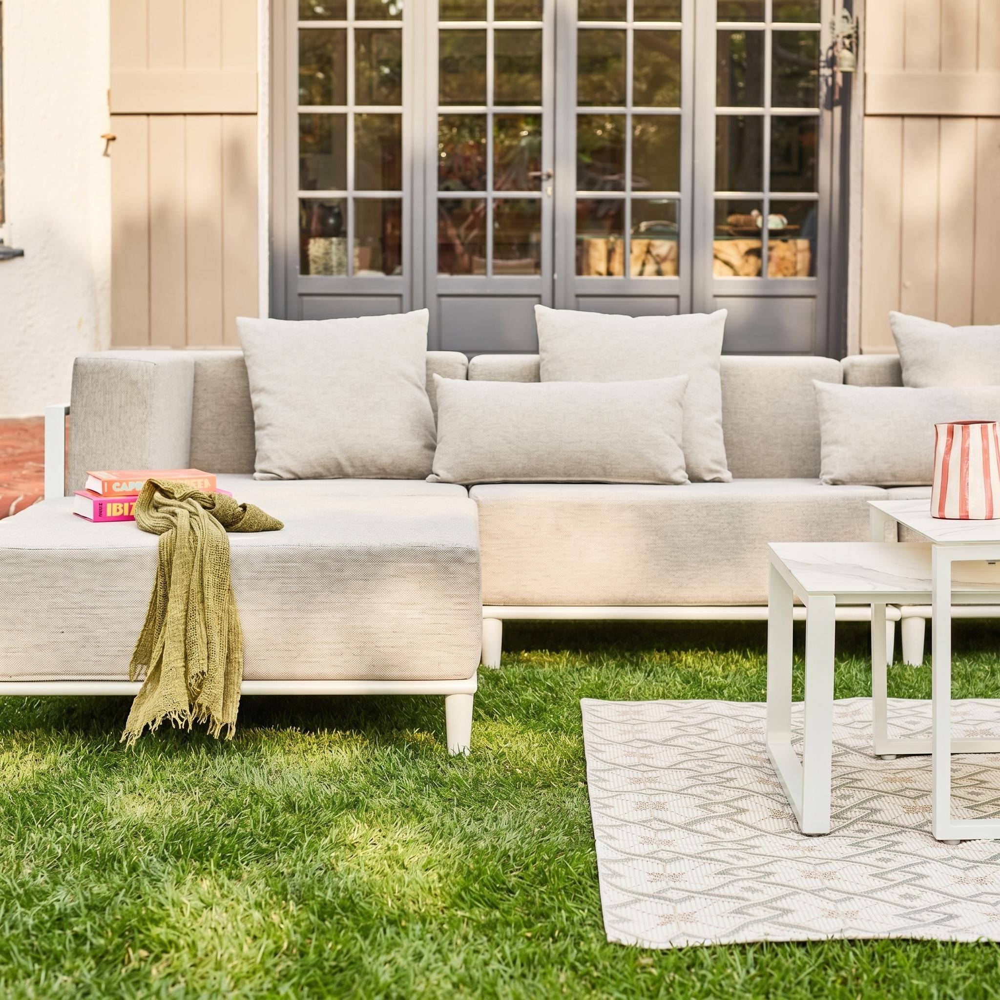 Modulaire aluminium loungeset met 4 zitplaatsen wit en lichtgrijs - Oriva Photo4