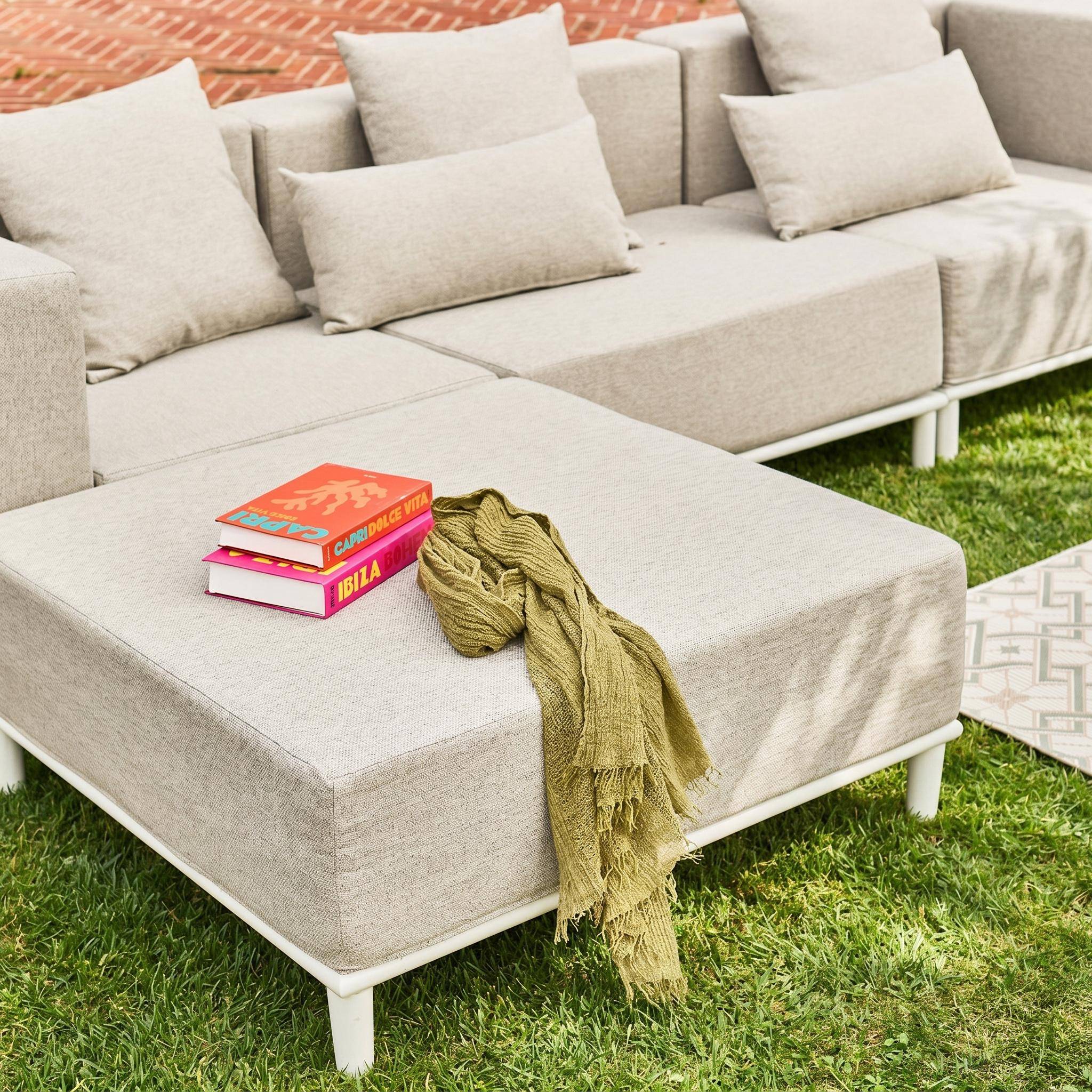 Modulaire aluminium loungeset met 4 zitplaatsen wit en lichtgrijs - Oriva Photo10