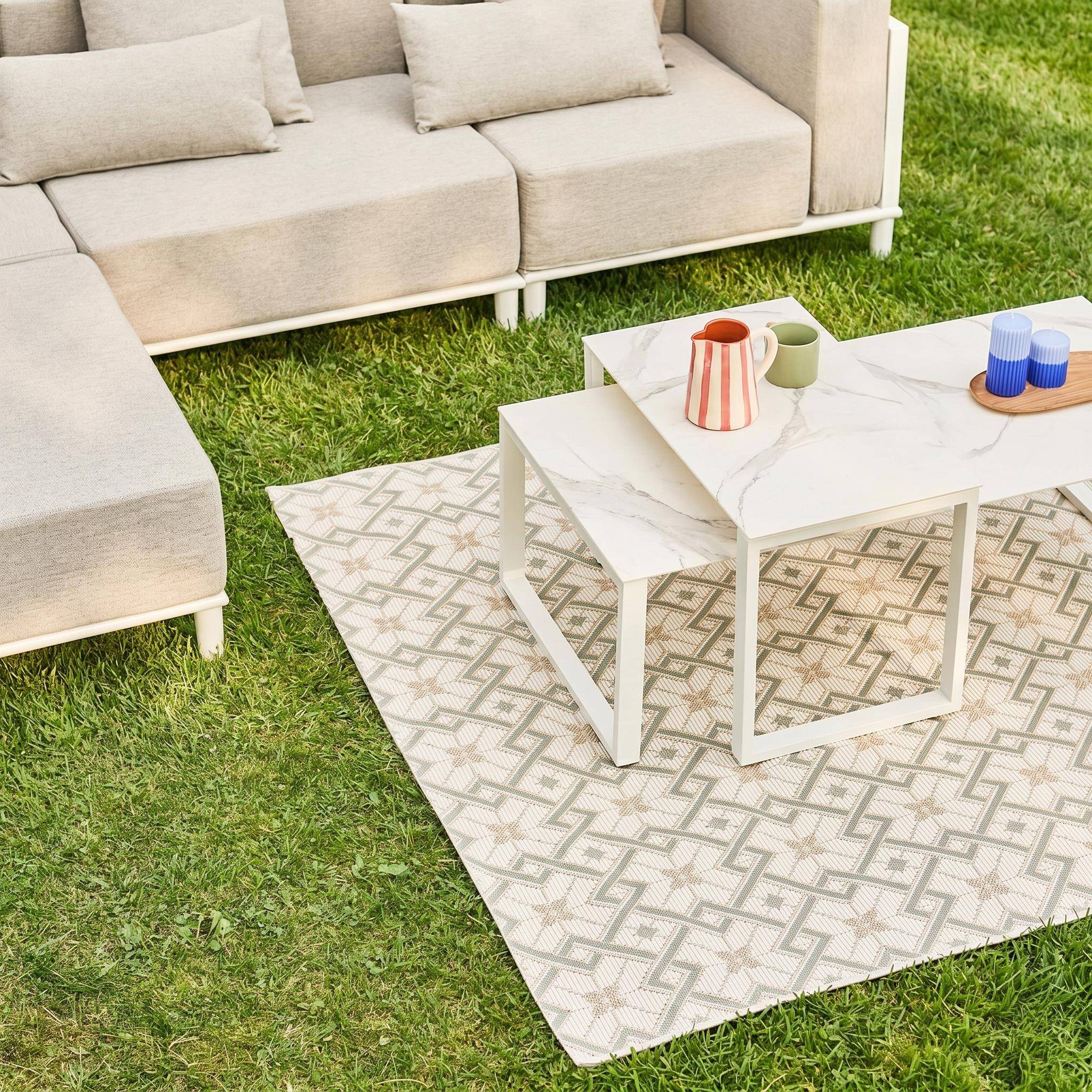 Modulaire aluminium loungeset met 4 zitplaatsen wit en lichtgrijs - Oriva Photo5