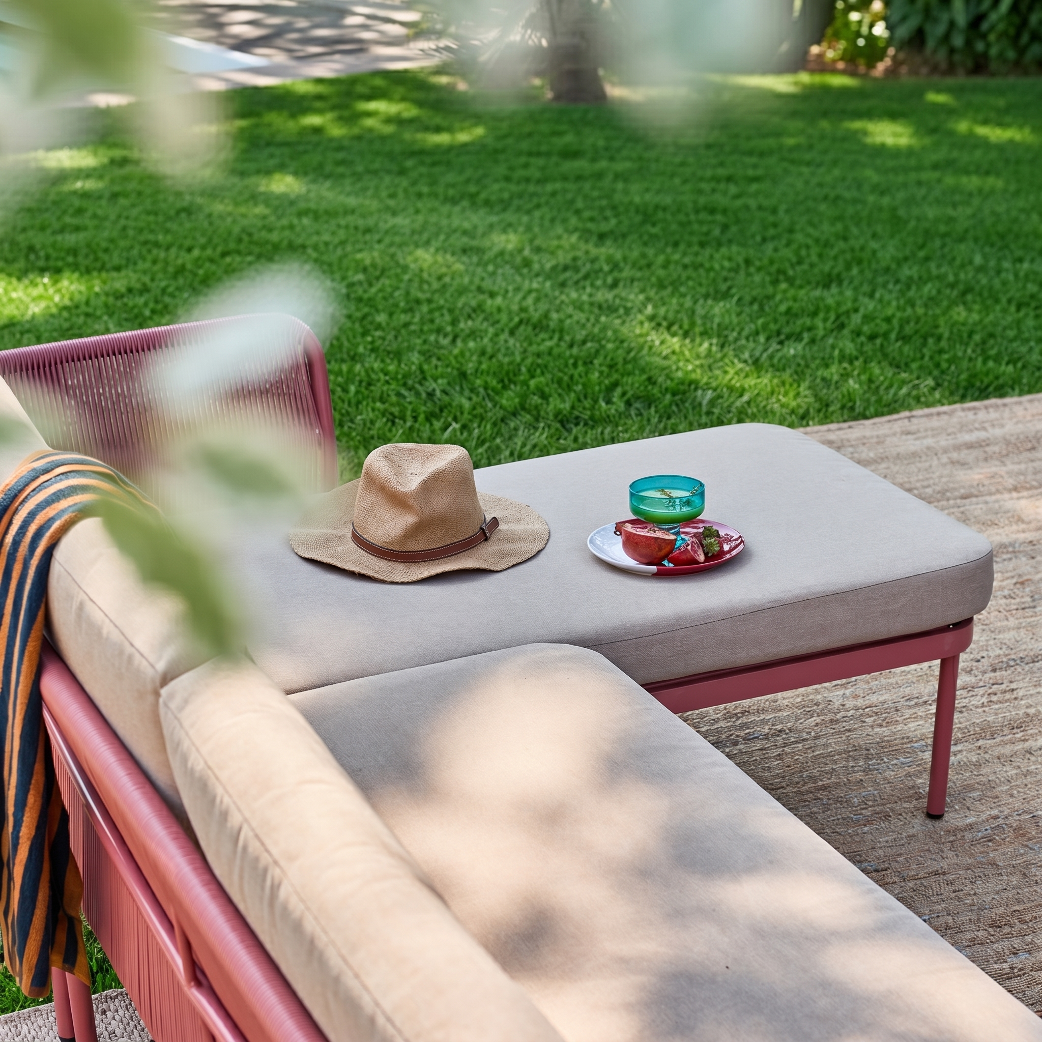 Conjunto de jardín de esquina de acero y cuerdas, 4 plazas Beige - 136.5x70x65 cm,sweeek,Photo3