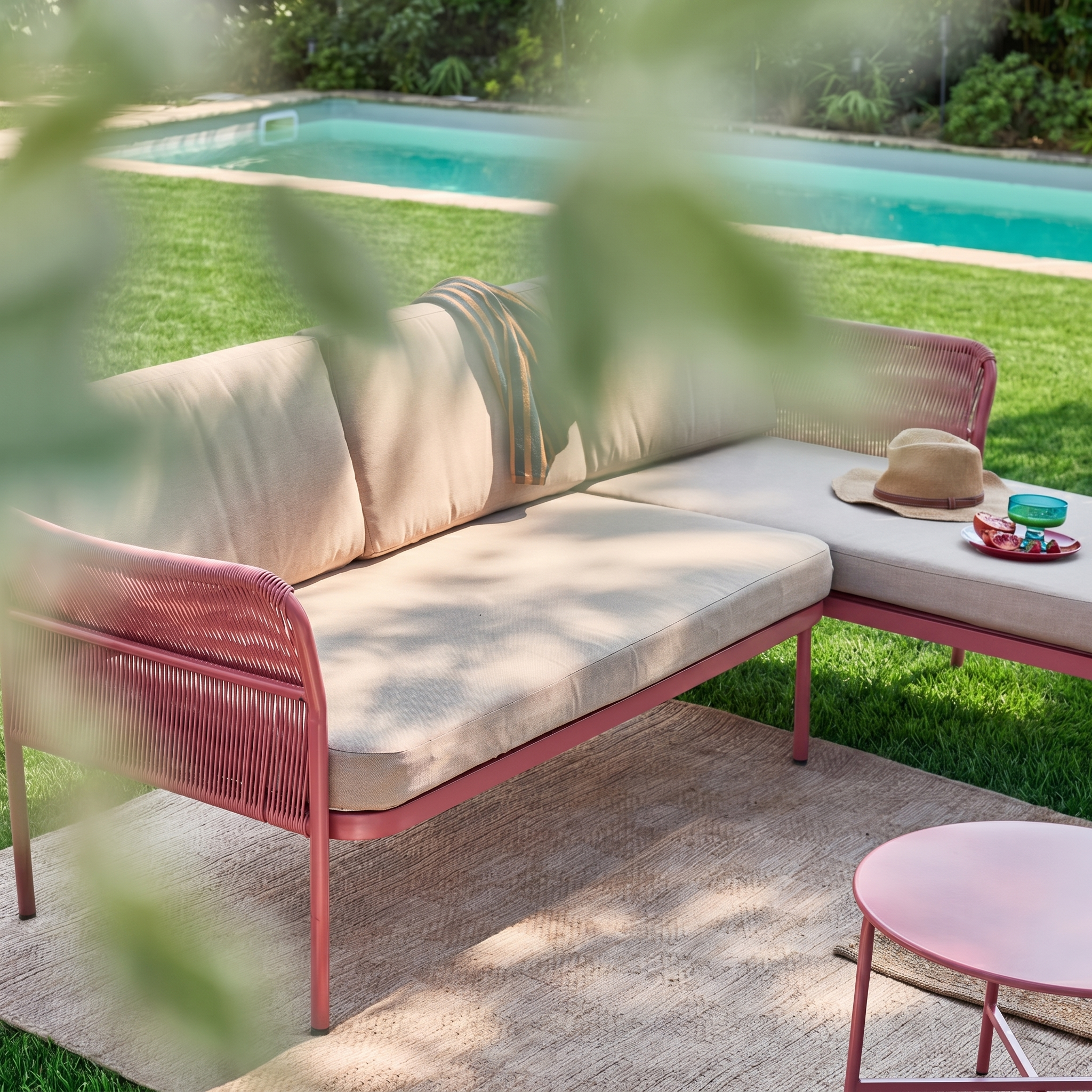 Conjunto de jardín de esquina de acero y cuerdas, 4 plazas Beige - 136.5x70x65 cm Photo9