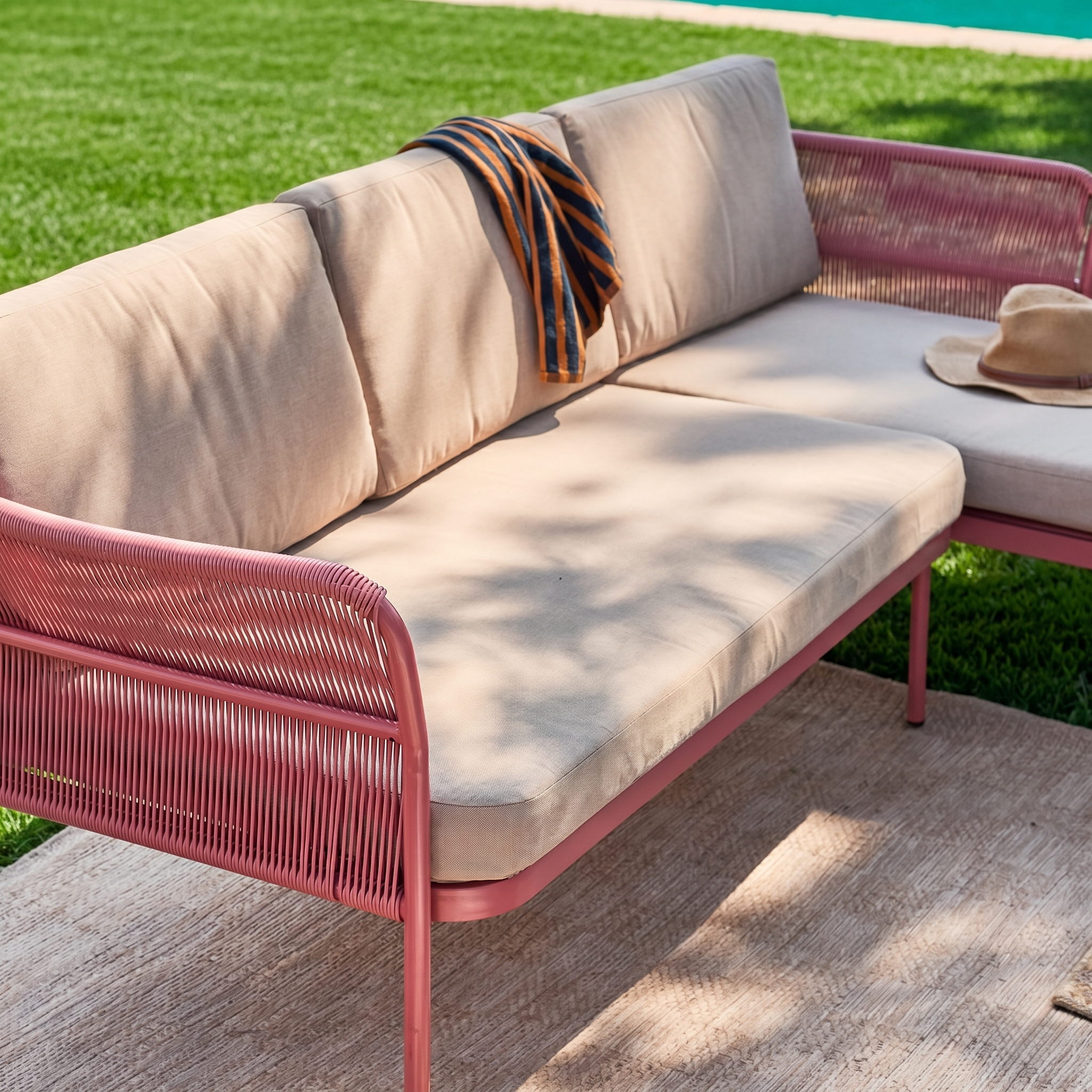 Conjunto de jardín de esquina de acero y cuerdas, 4 plazas Beige - 136.5x70x65 cm Photo6