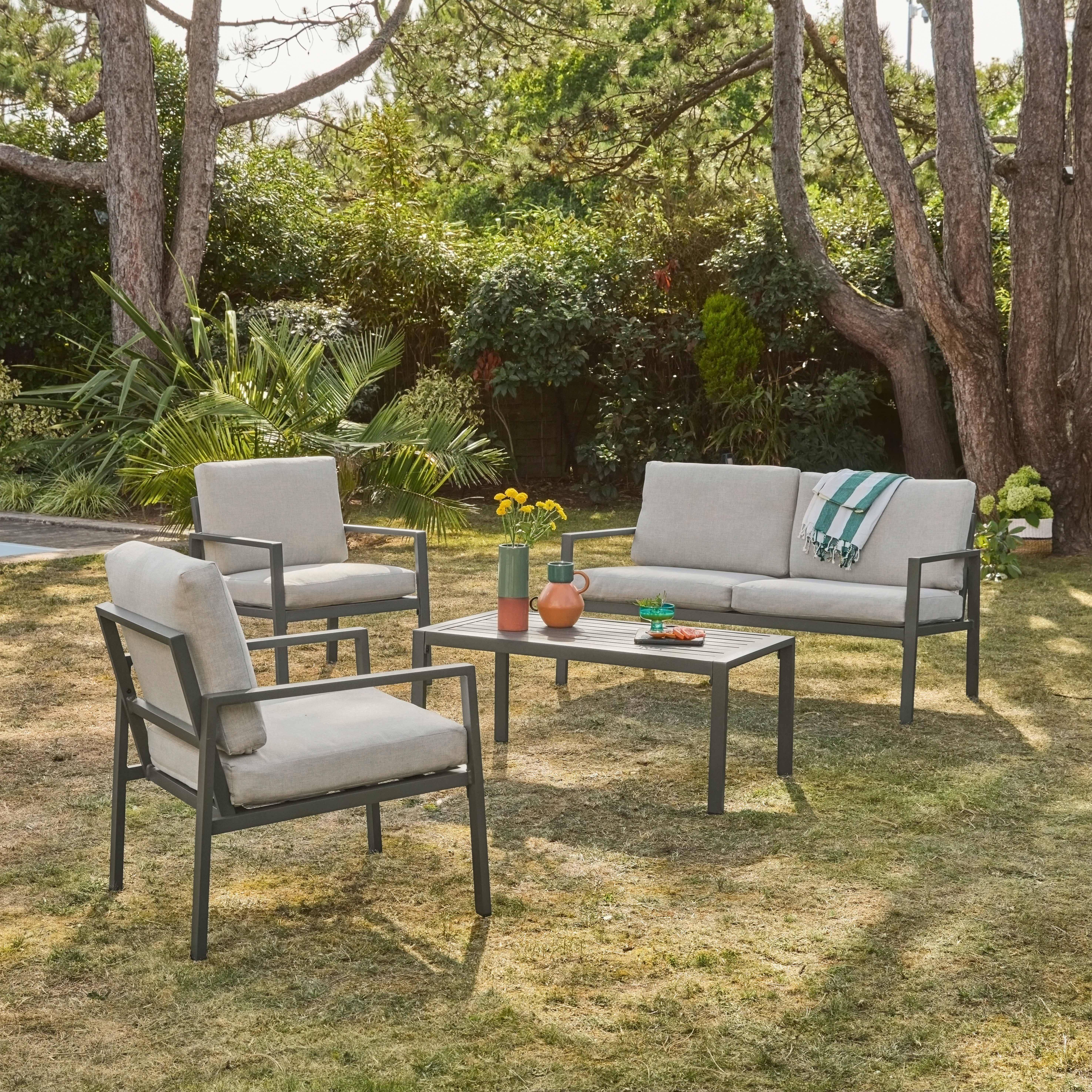 Salon de jardin aluminium 4 places kaki - Onara Photo1