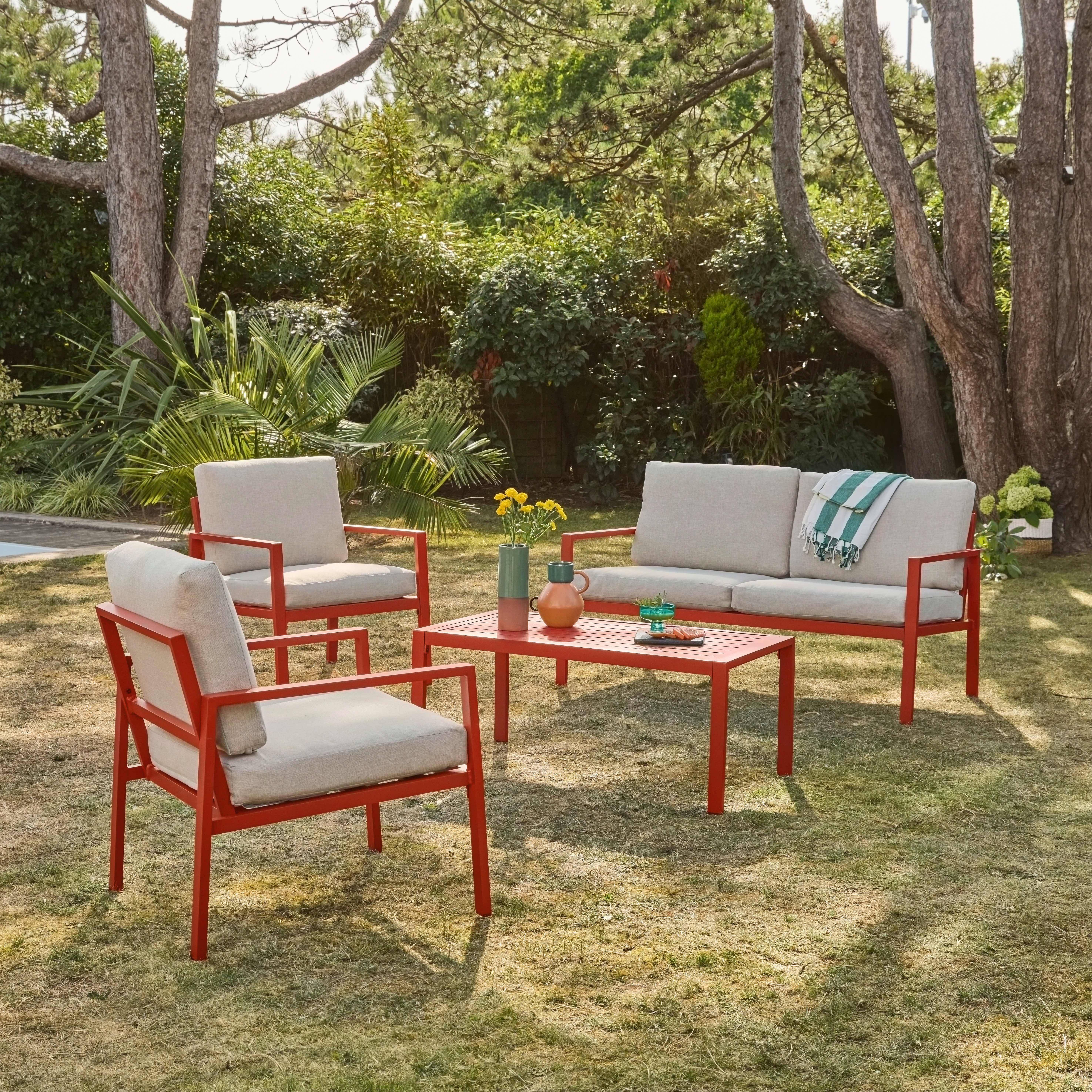 Conjunto de jardim em alumínio, 4 lugares Terracota - 140x70x68 cm Photo1