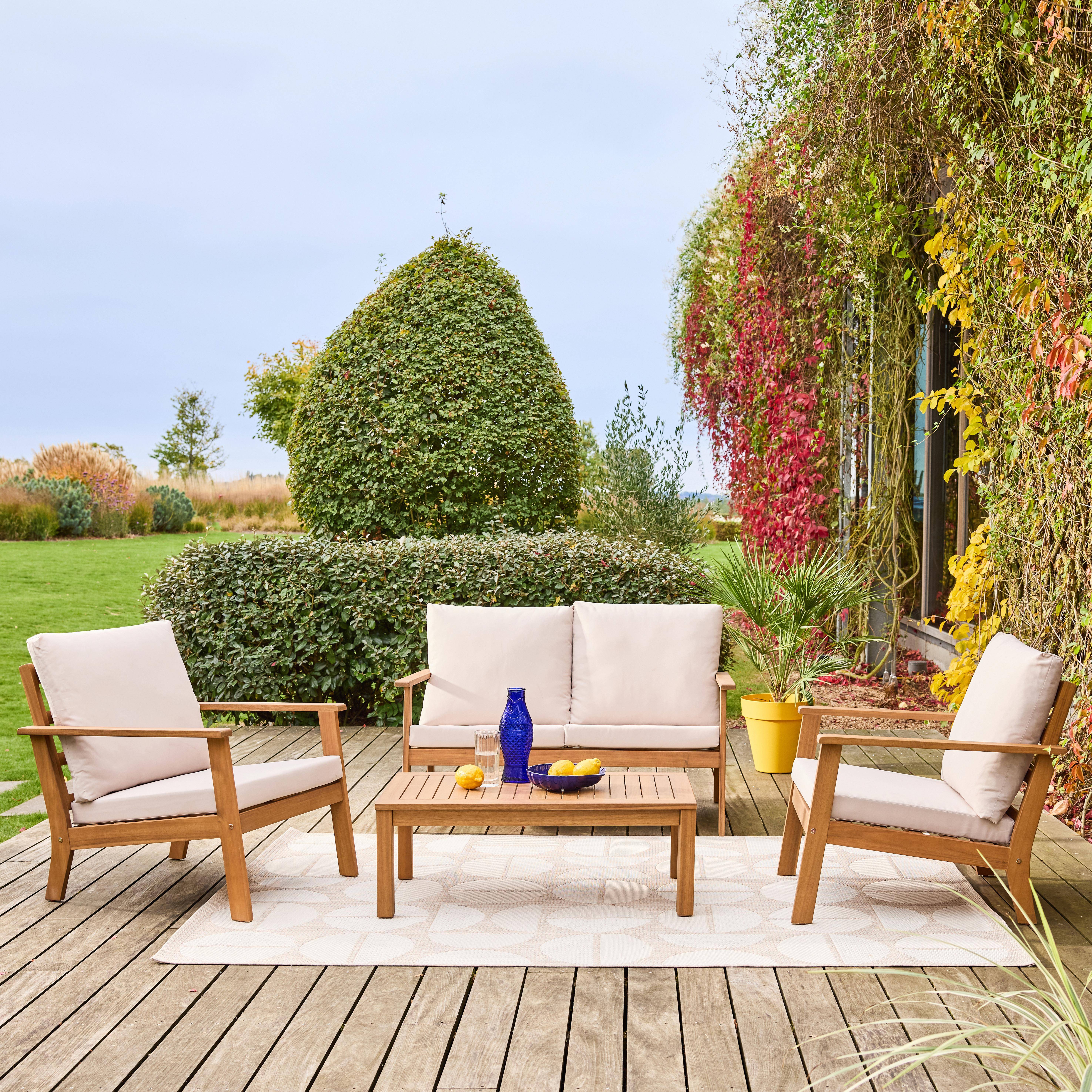 Salon de jardin bois d'acacia 4 places beige - Owana,sweeek,Photo1