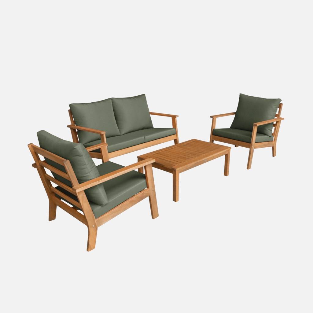 Salon de jardin bois d'acacia 4 places kaki