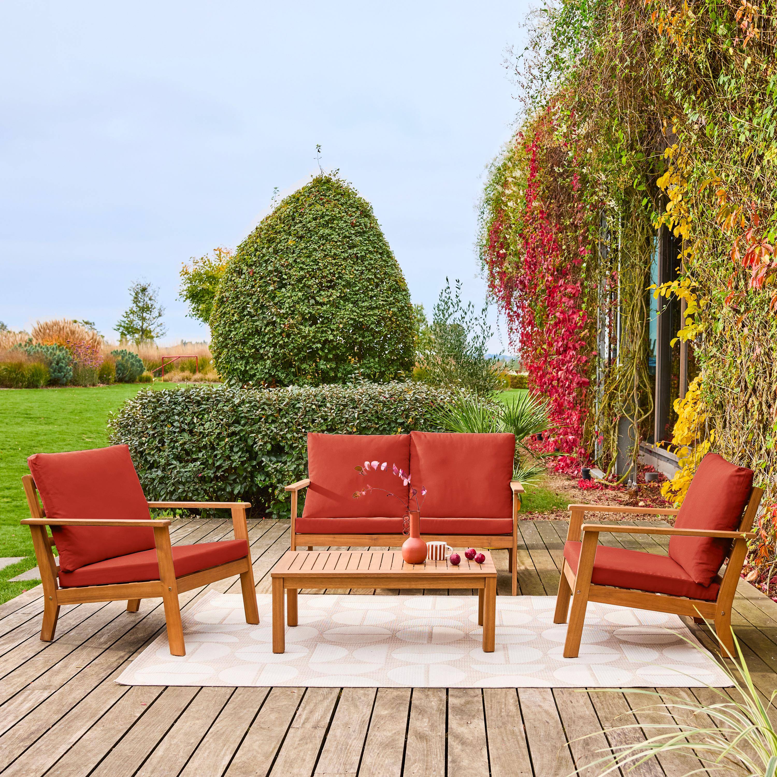 Salon de jardin bois d'acacia 4 places terracotta - Owana,sweeek,Photo1