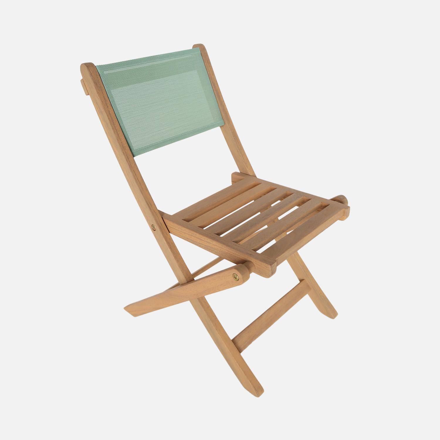 Mesa de jardim bistrô infantil de madeira de acácia com 2 cadeiras Verde cinzento - 54x43x33 cm Photo3