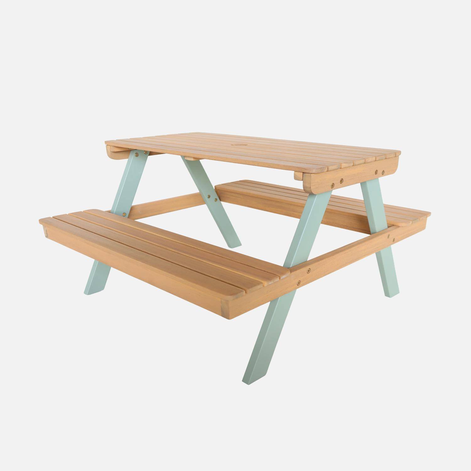 Mesa de picnic, conjunto de jardín infantil de madera de acacia para 4 personas Verde grisáceo - 97.7x85x48.7 cm Photo1