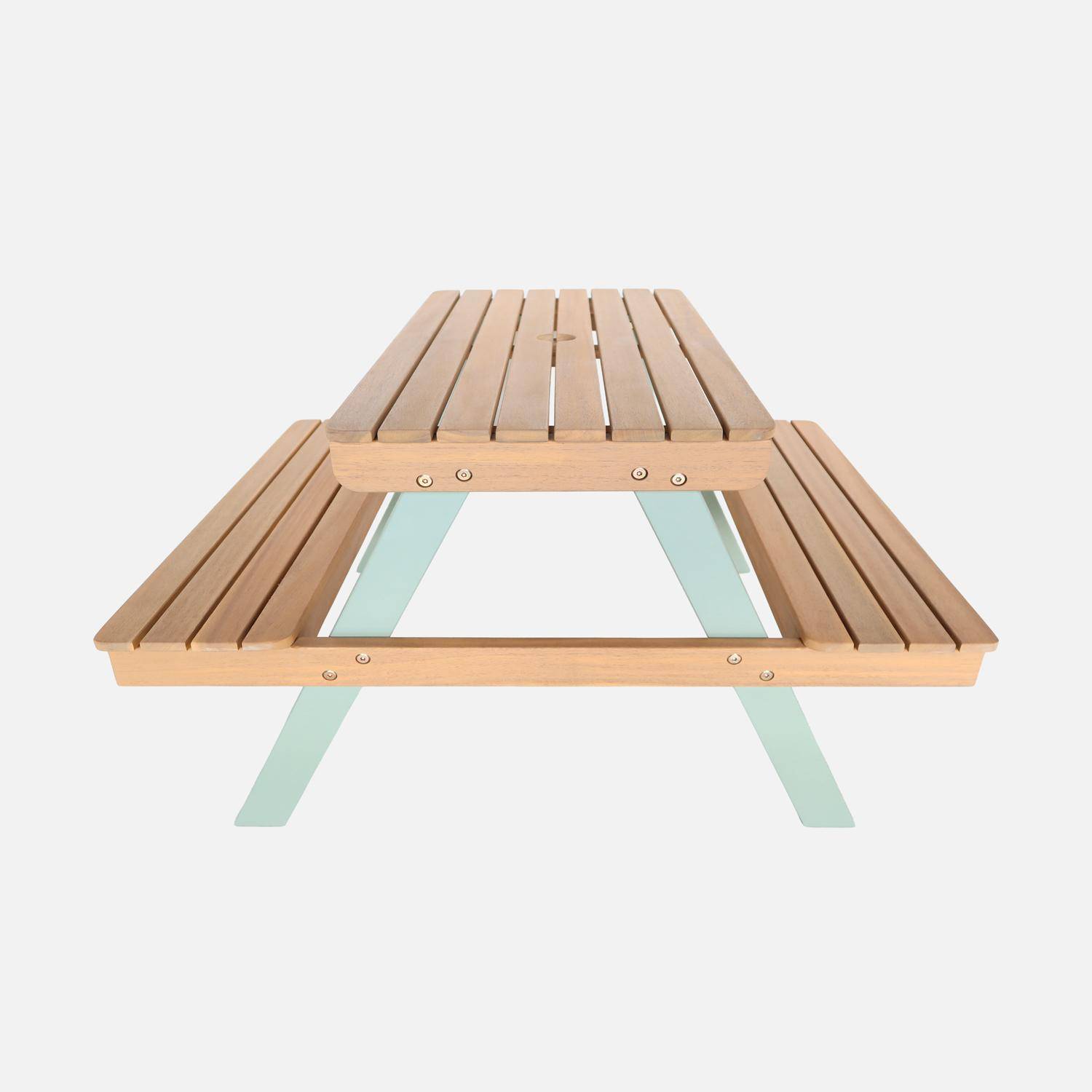 Mesa de picnic, conjunto de jardín infantil de madera de acacia para 4 personas Verde grisáceo - 97.7x85x48.7 cm Photo3