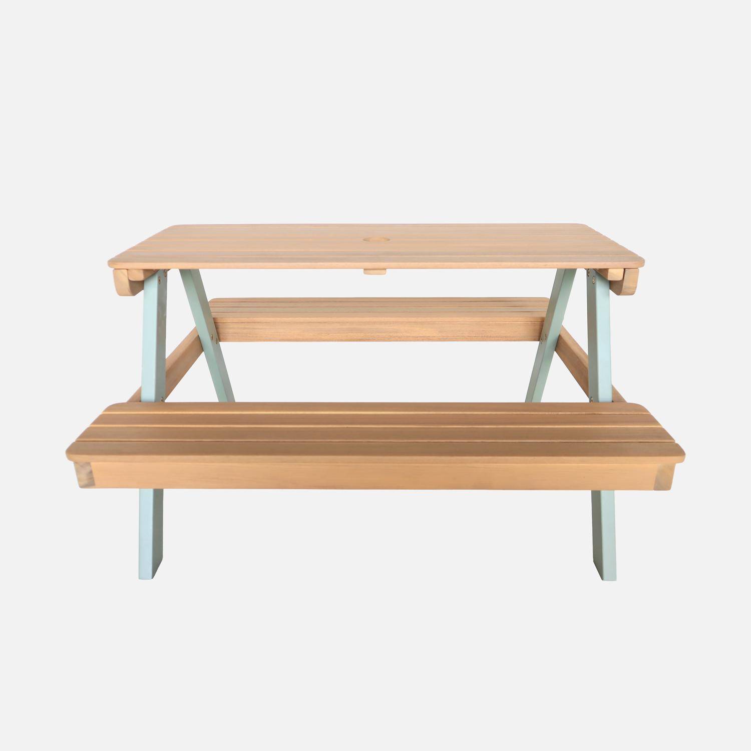 Mesa de picnic, conjunto de jardín infantil de madera de acacia para 4 personas Verde grisáceo - 97.7x85x48.7 cm Photo2