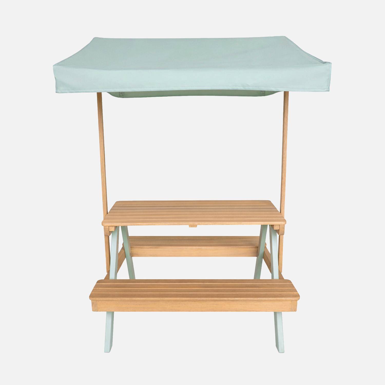 Mesa de picnic, conjunto de jardín infantil de madera de acacia con sombrilla para 2 plazas Verde grisáceo - 122x100x78 cm Photo2