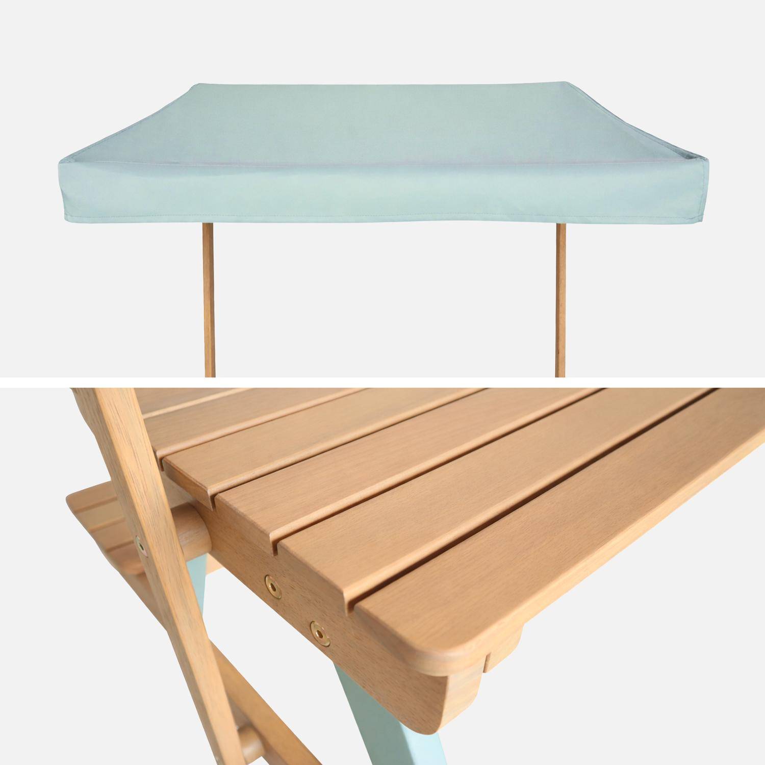 Children's picnic table, garden set in acacia wood 2-seater with parasol sage green - Jade,sweeek,Photo4