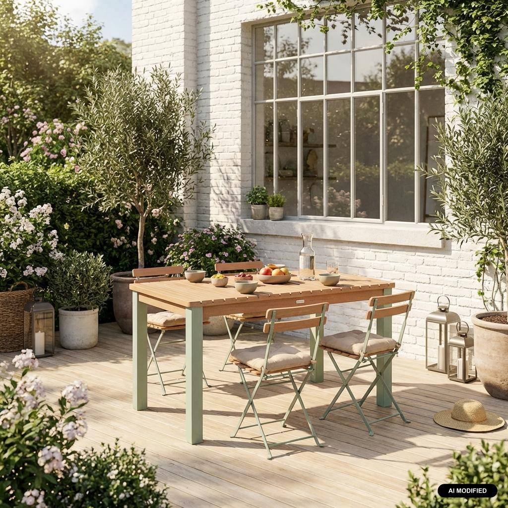 Mesa de jardín infantil rectangular de madera de acacia, 4 plazas Verde grisáceo - 80x50x50 cm Photo1