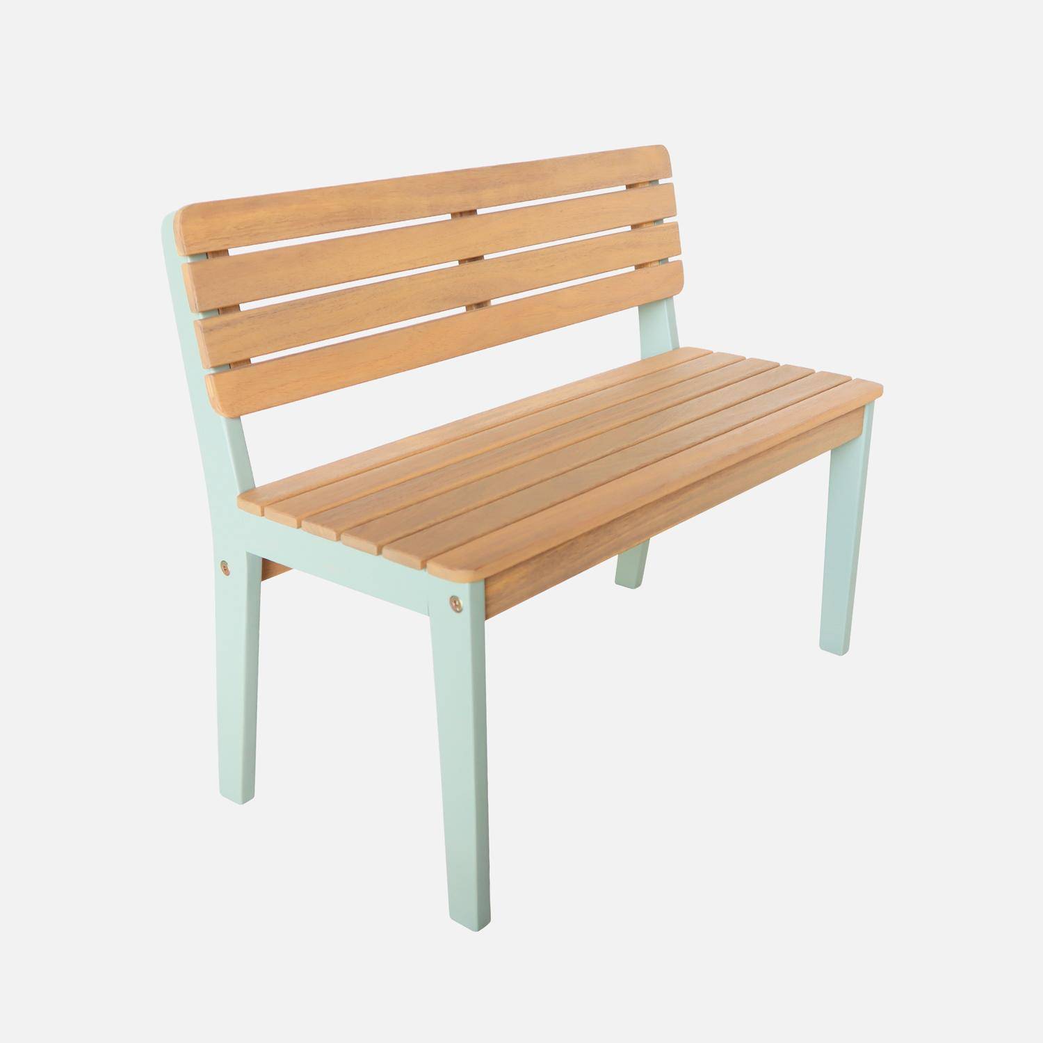 Banco de jardín infantil de madera de acacia,  2 plazas Verde grisáceo - 64x52x32 cm Photo1