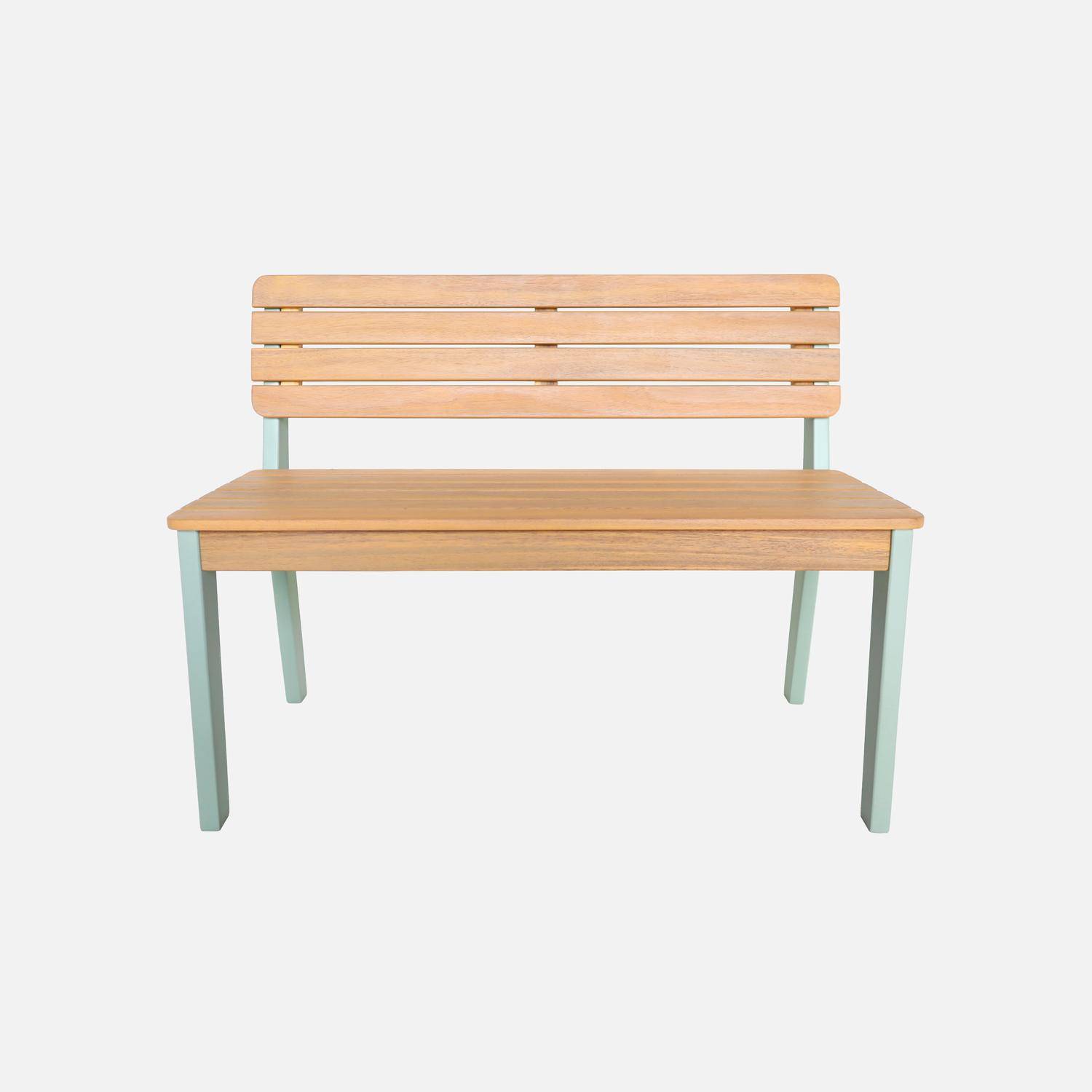 Banco de jardín infantil de madera de acacia,  2 plazas Verde grisáceo - 64x52x32 cm Photo3