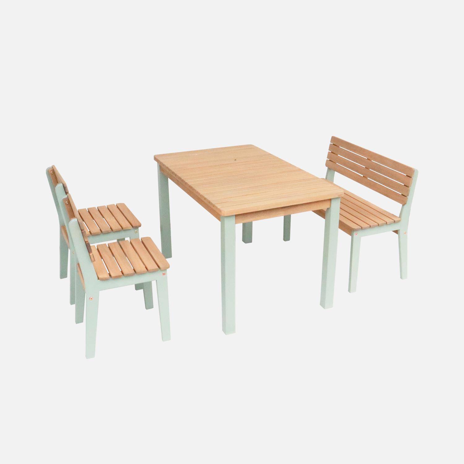Mesa de jardín infantil de madera de acacia con 4 sillas Verde grisáceo - 80x50x50 cm Photo1