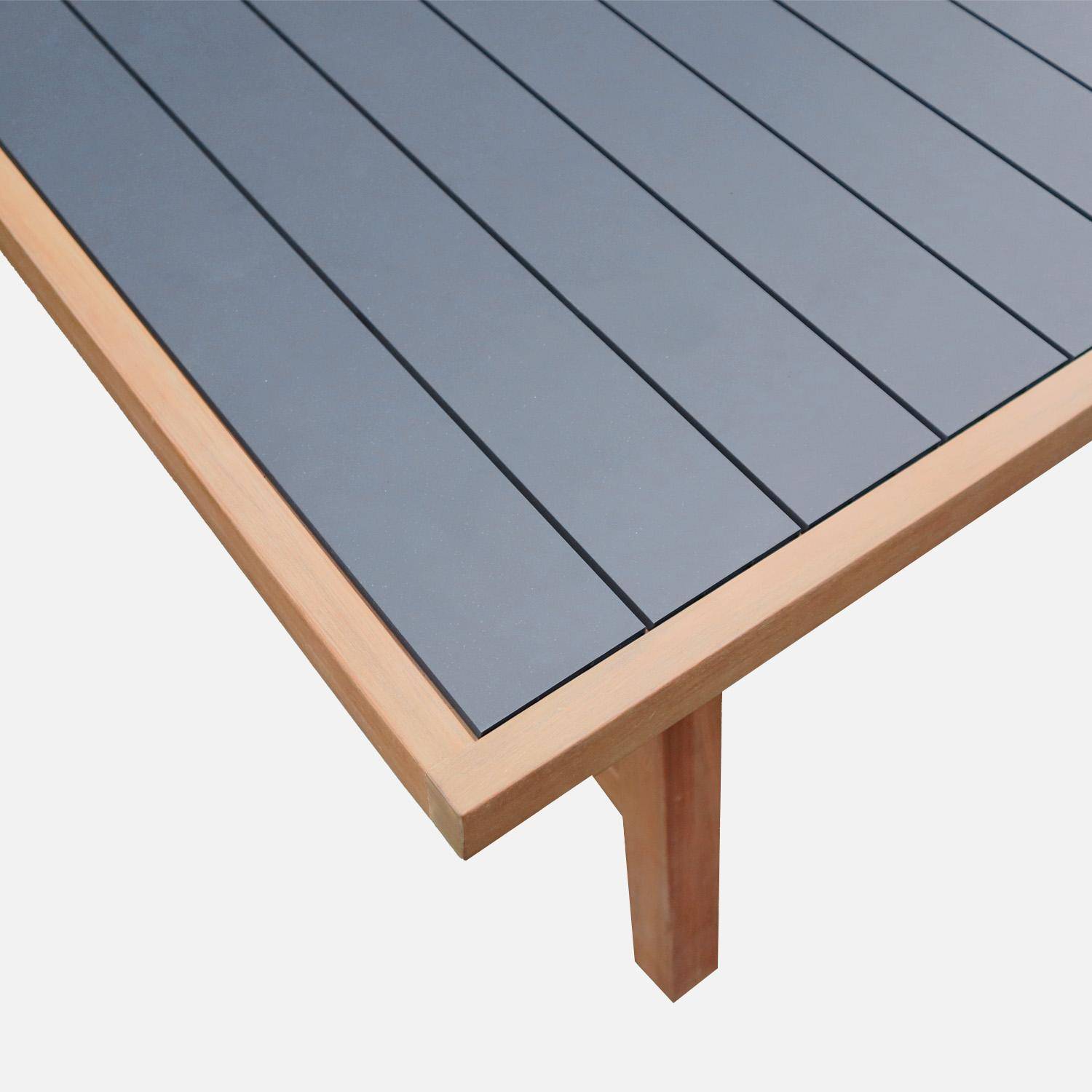 Table de jardin bois d'acacia et aluminium 8 places anthracite - Eldora,sweeek,Photo4