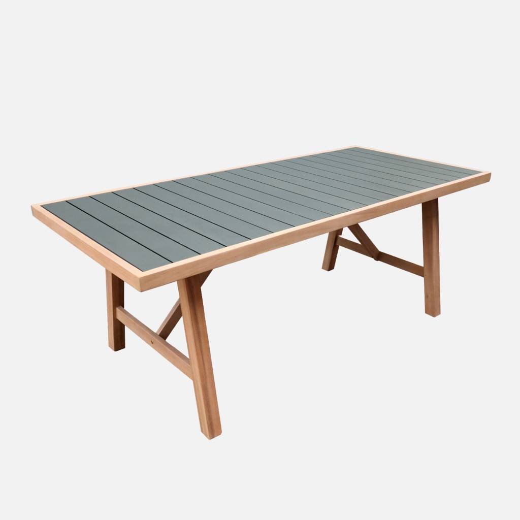 Table de jardin bois et aluminium 6 places kaki
