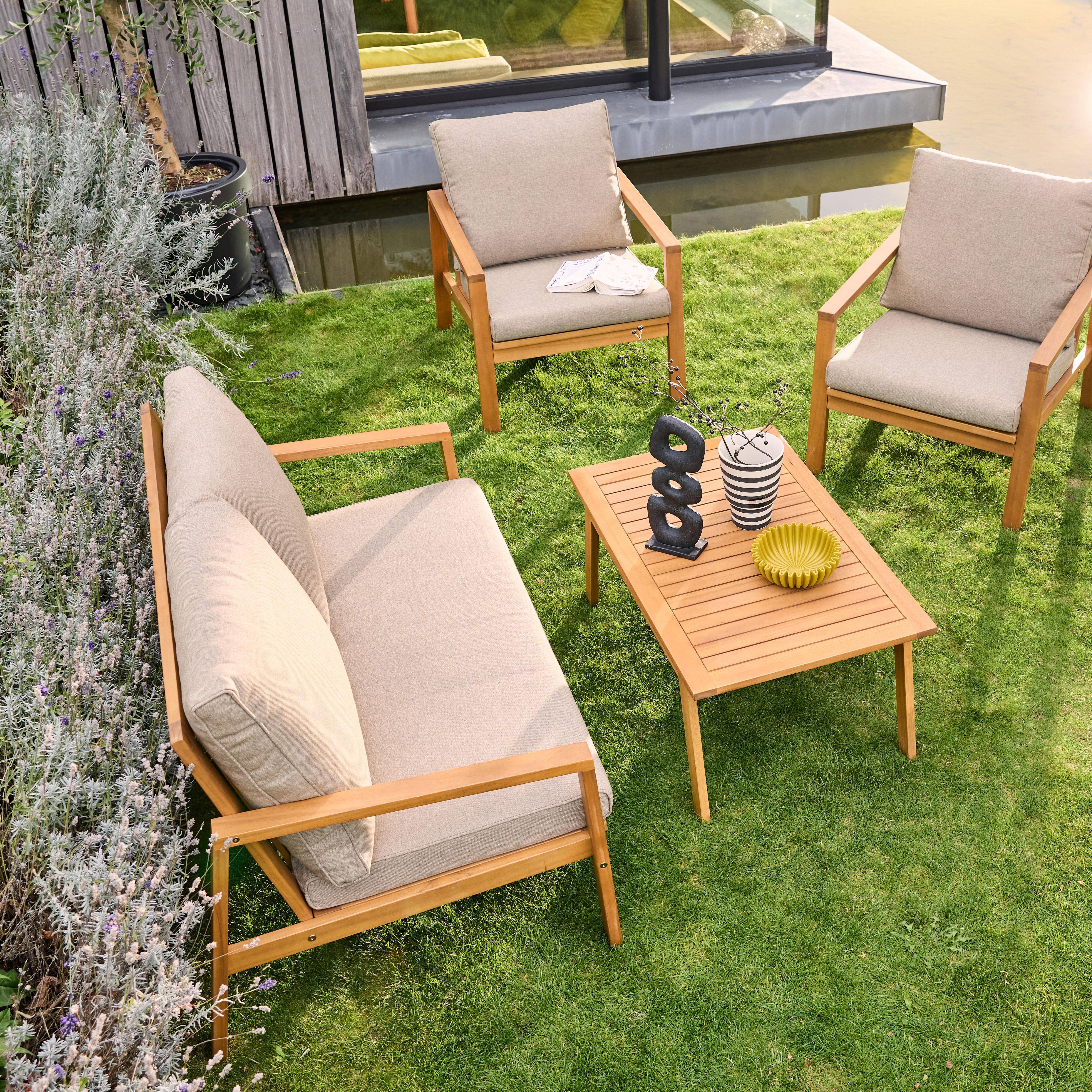 Salon de jardin bois d'acacia et oléfine 4 places marron - Kaelia Photo2