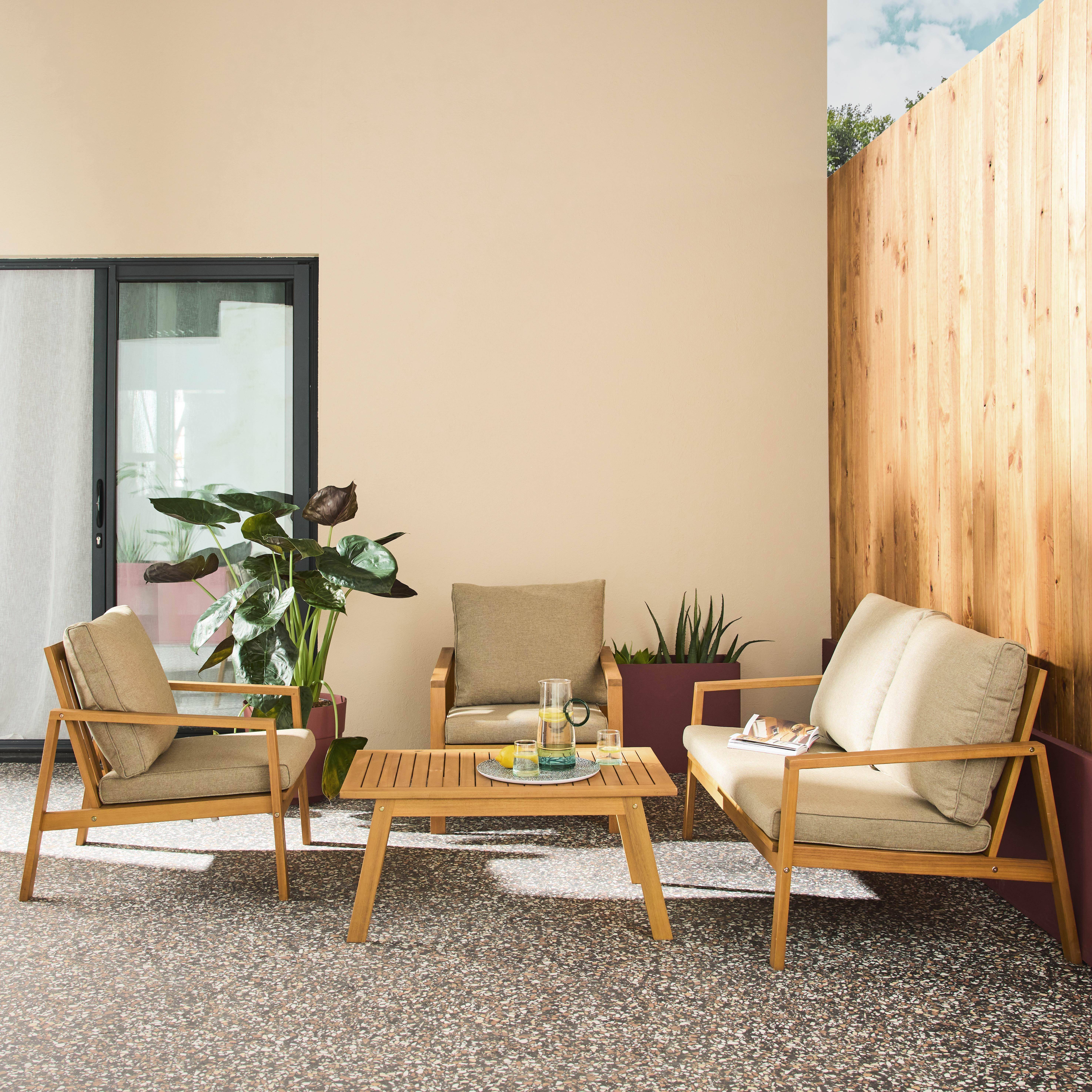 Zestaw ogrodowy z drewna akacjowego i olefiny, 4-osobowy, brązowy – Kaelia,sweeek,Photo2