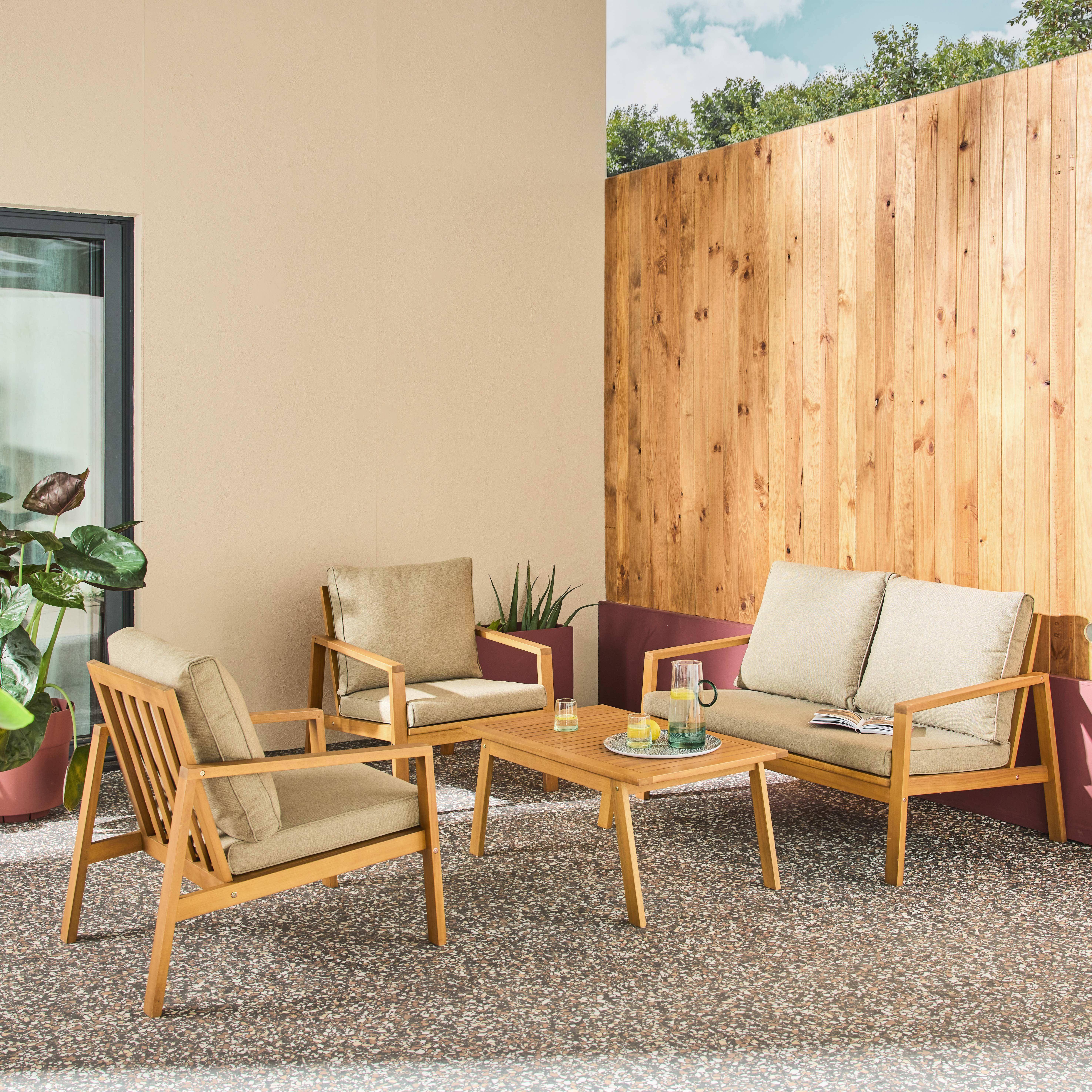 Zestaw ogrodowy z drewna akacjowego i olefiny, 4-osobowy, brązowy – Kaelia Photo1