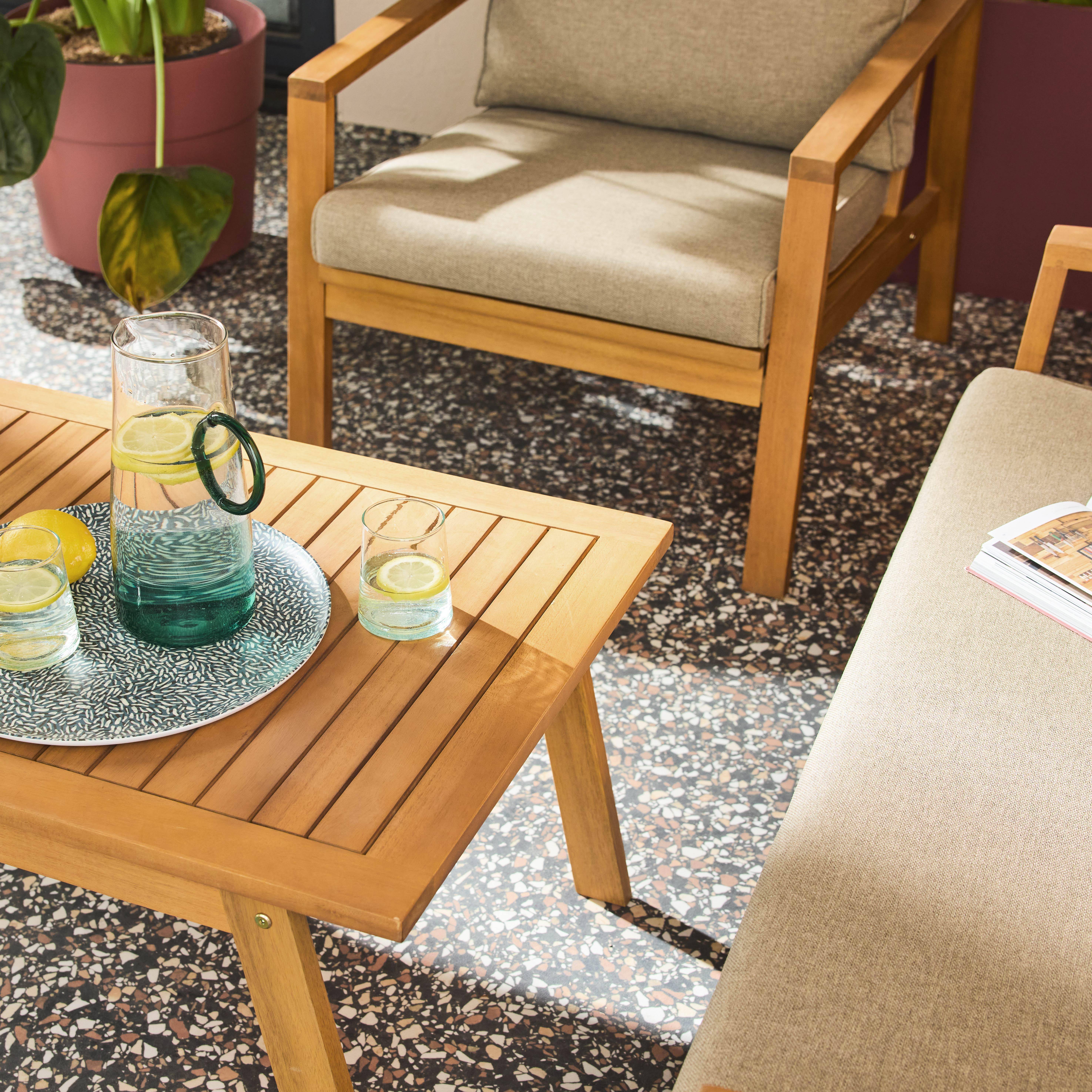 Zestaw ogrodowy z drewna akacjowego i olefiny, 4-osobowy, brązowy – Kaelia Photo3