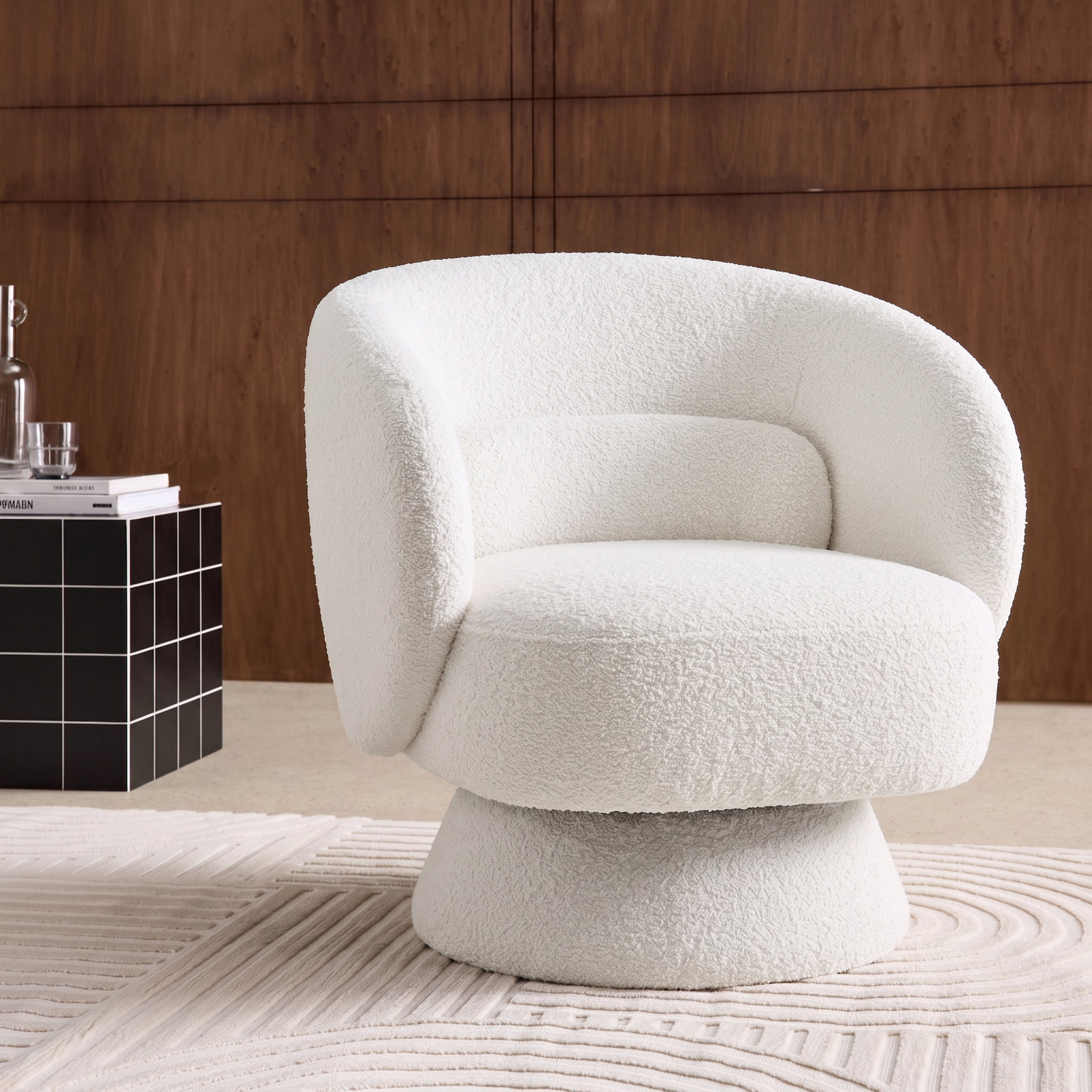 Sillón giratorio 360° en tela texturizada con cojín Crema - 76x76x76.5 cm Photo6