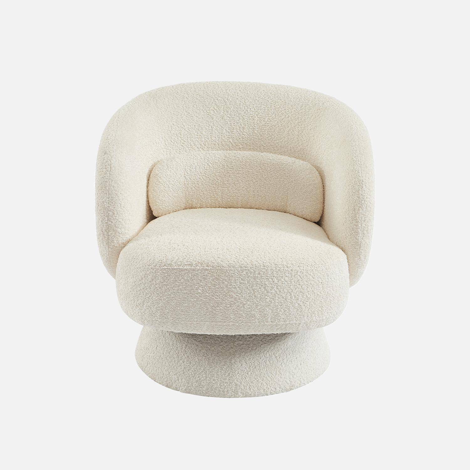 Fauteuil pivotant, rotatif 360° en tissu avec coussin crème - L 76 x P 76 x H 76,5cm - Elias Photo2