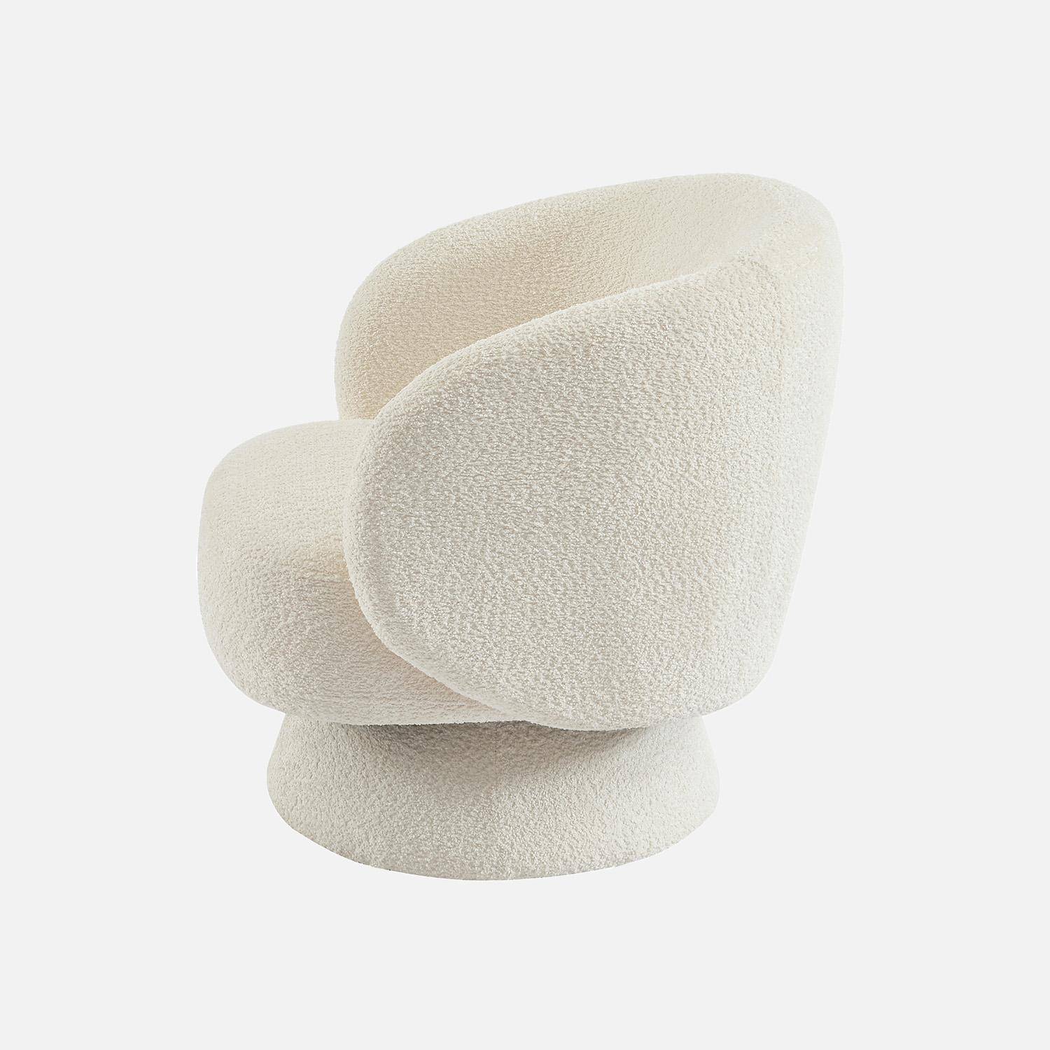 Fauteuil pivotant, rotatif 360° en tissu avec coussin crème - L 76 x P 76 x H 76,5cm - Elias Photo3