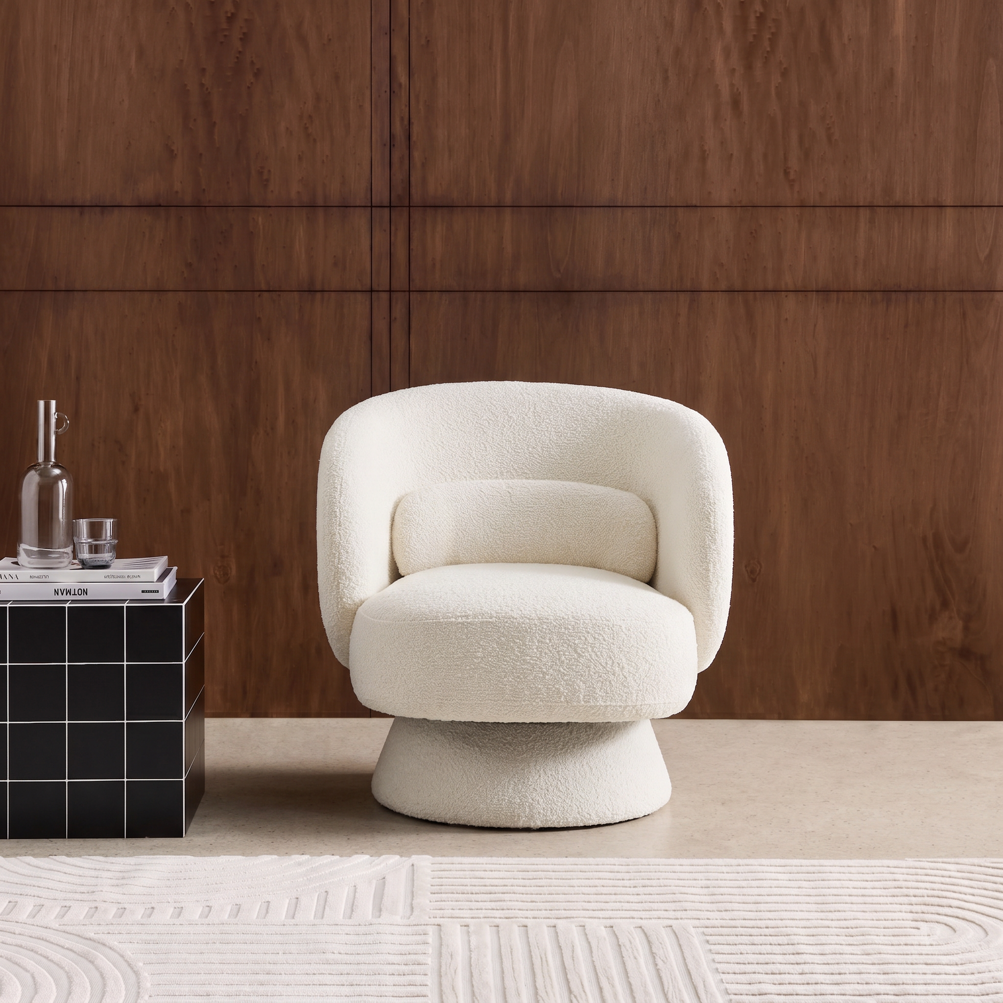 Sillón giratorio 360° en tela texturizada con cojín Crema - 76x76x76.5 cm Photo2