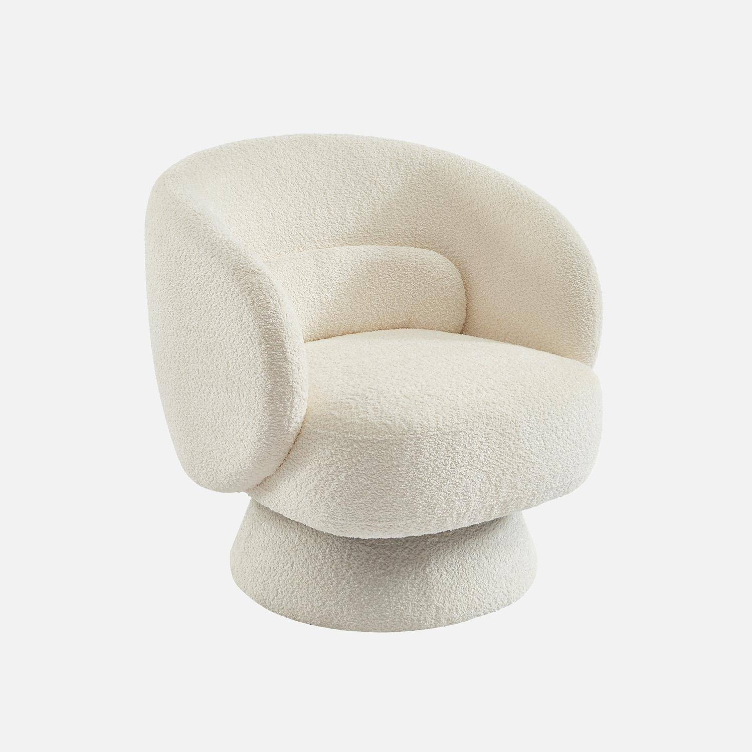 Fauteuil pivotant, rotatif 360° en tissu avec coussin crème - L 76 x P 76 x H 76,5cm - Elias,sweeek,Photo2