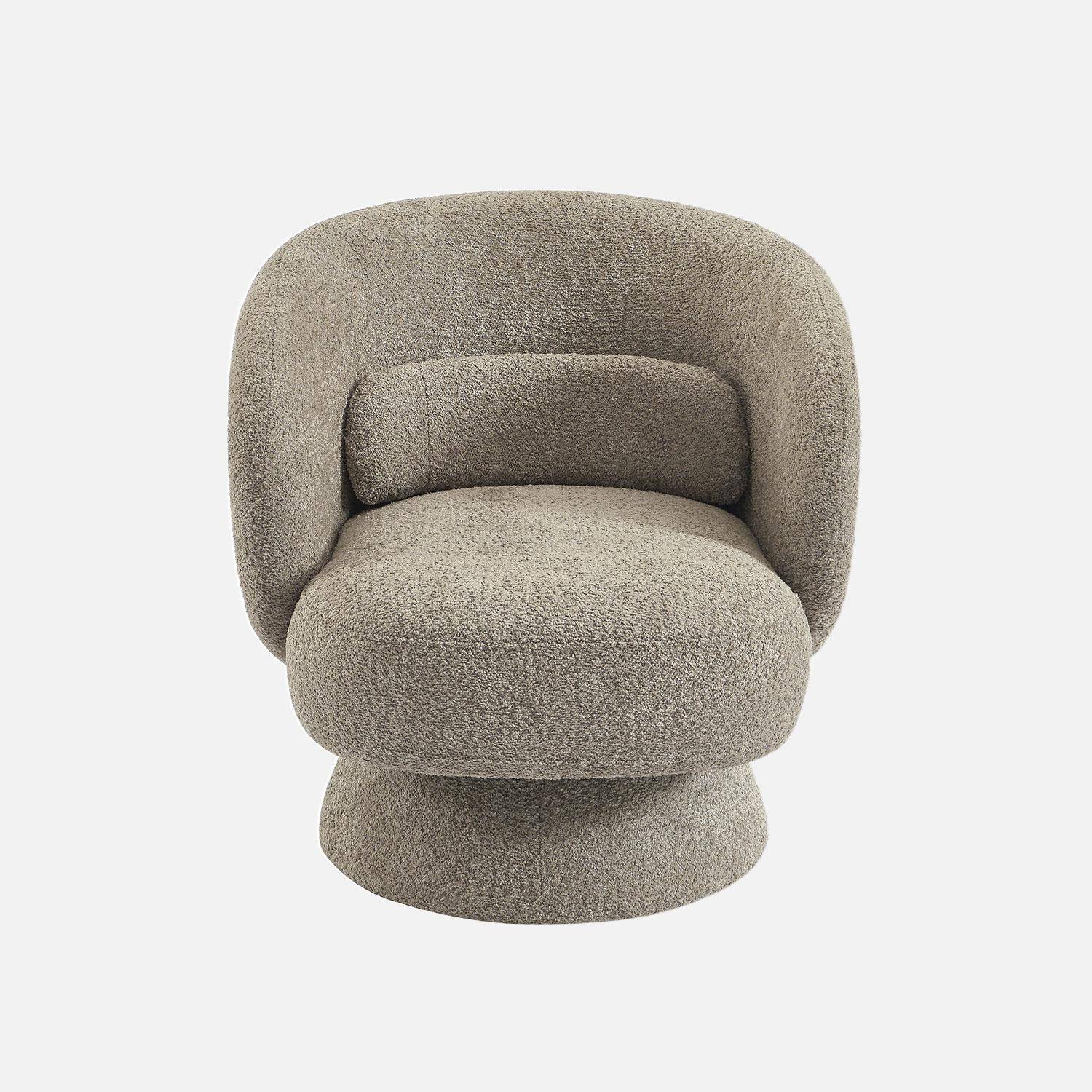 Fauteuil pivotant, rotatif 360° en tissu avec coussin beige - L 76 x P 76 x H 76,5cm - Elias Photo2