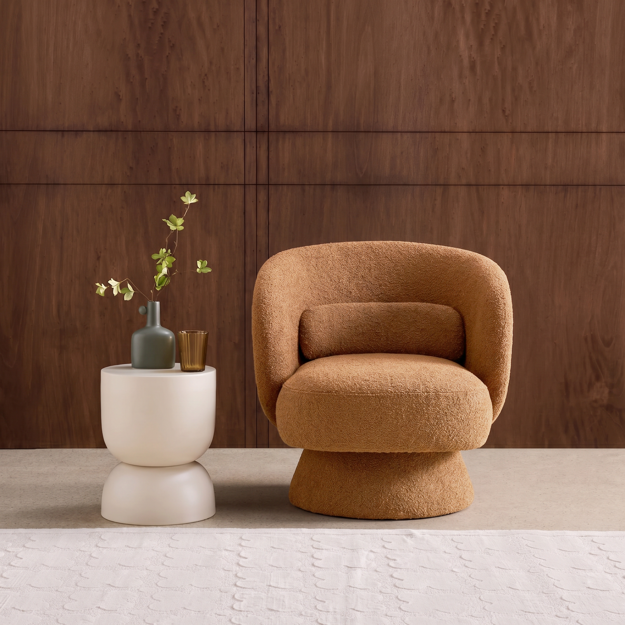 Sillón giratorio 360° en tela texturizada con cojín Terracotta - 76x76x76.5 cm Photo2