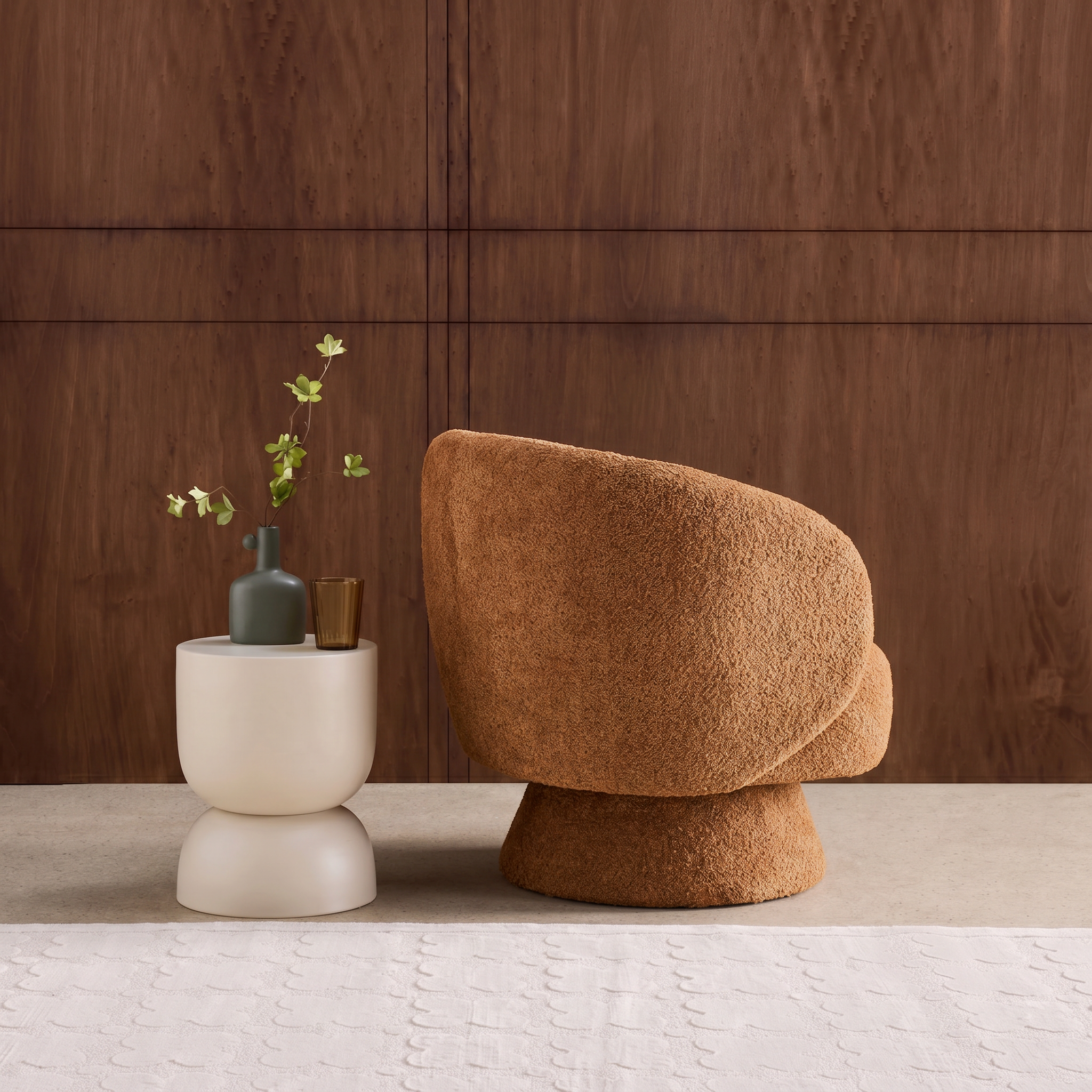 Sillón giratorio 360° en tela texturizada con cojín Terracotta - 76x76x76.5 cm,sweeek,Photo5