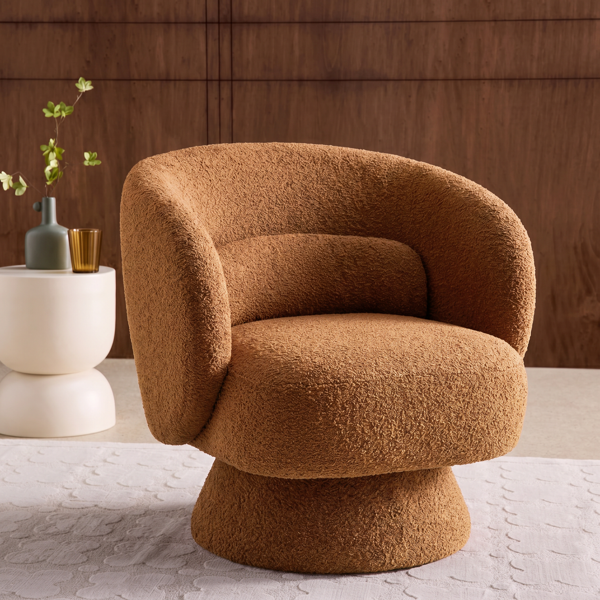 Sillón giratorio 360° en tela texturizada con cojín Terracotta - 76x76x76.5 cm,sweeek,Photo6