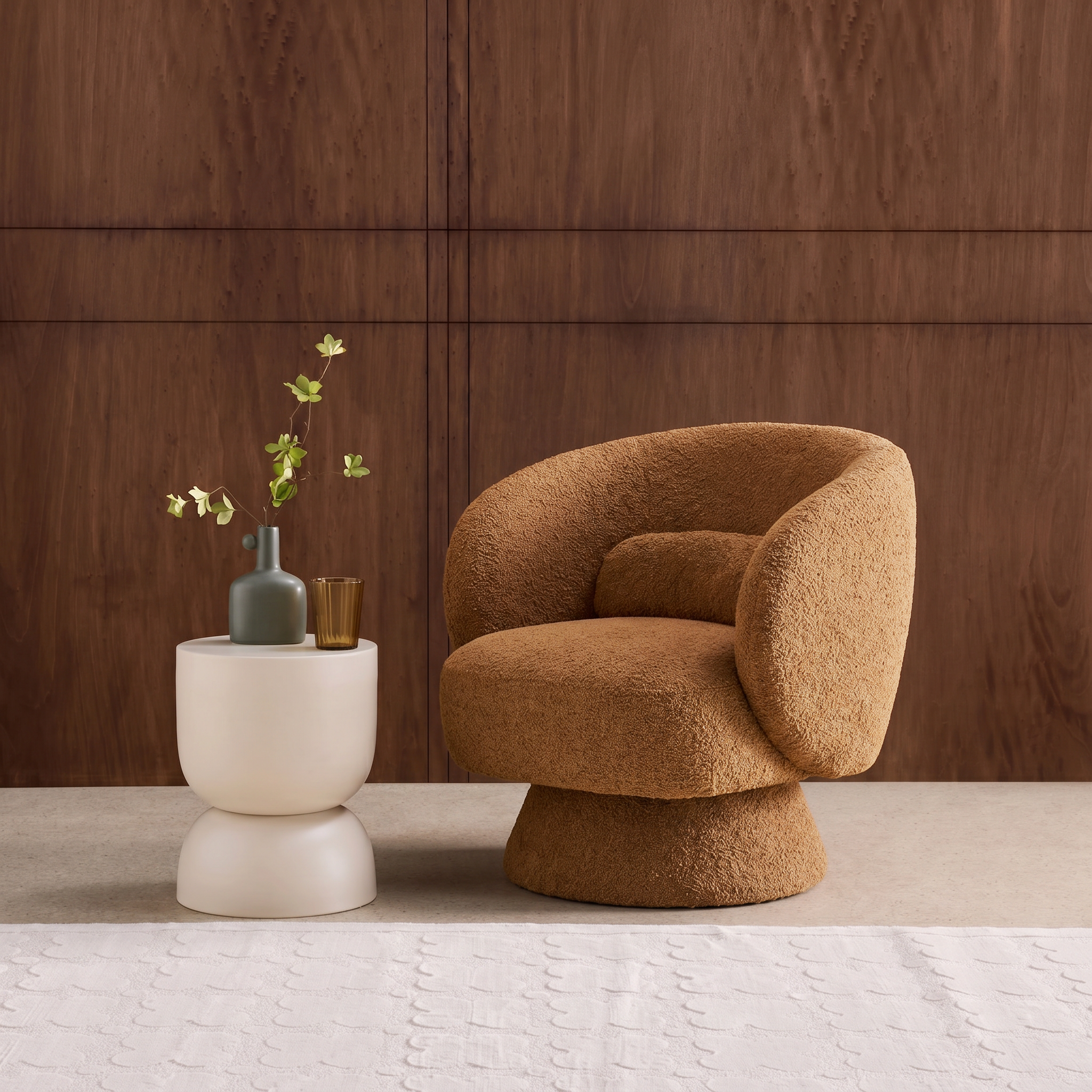 Sillón giratorio 360° en tela texturizada con cojín Terracotta - 76x76x76.5 cm Photo3