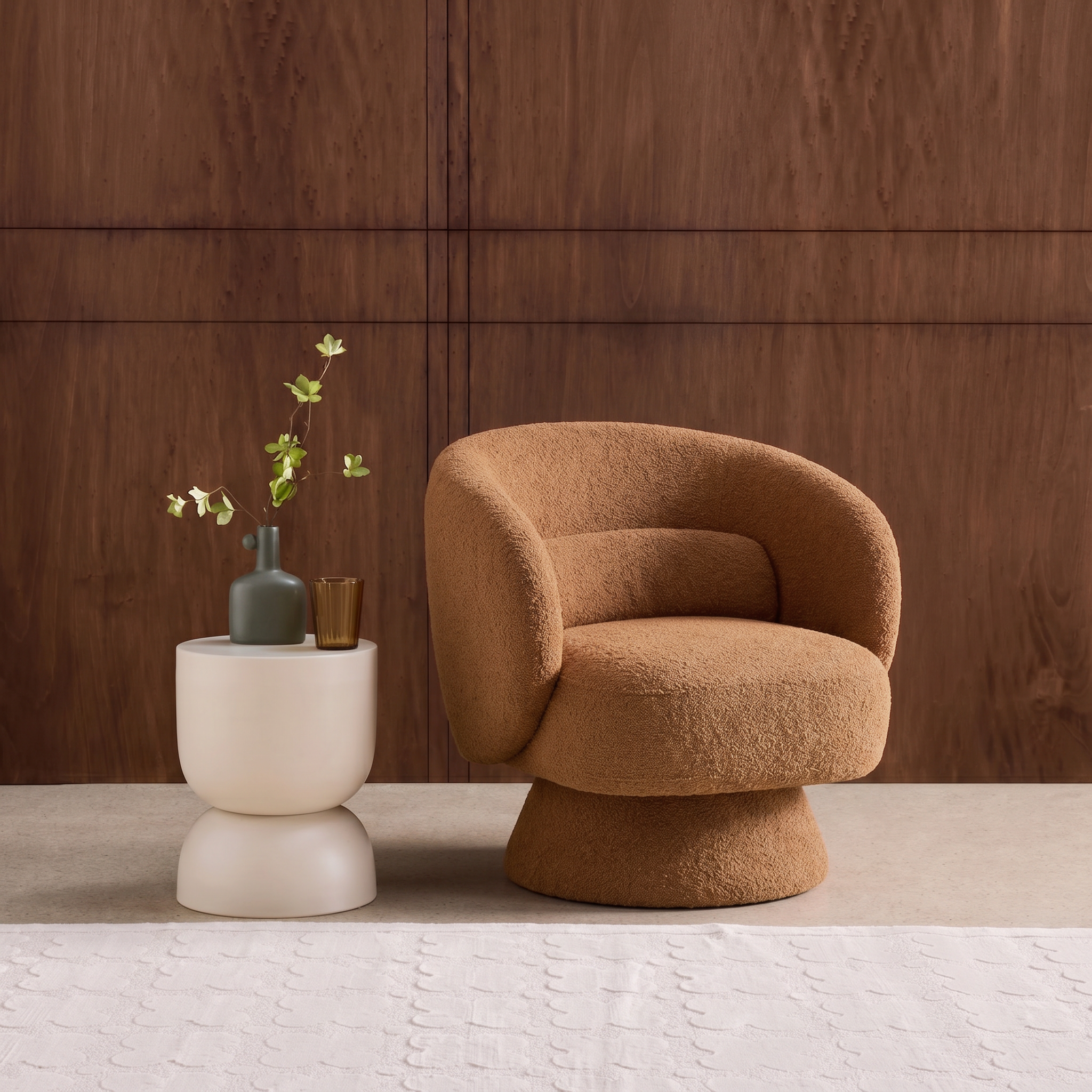Sillón giratorio 360° en tela texturizada con cojín Terracotta - 76x76x76.5 cm Photo1