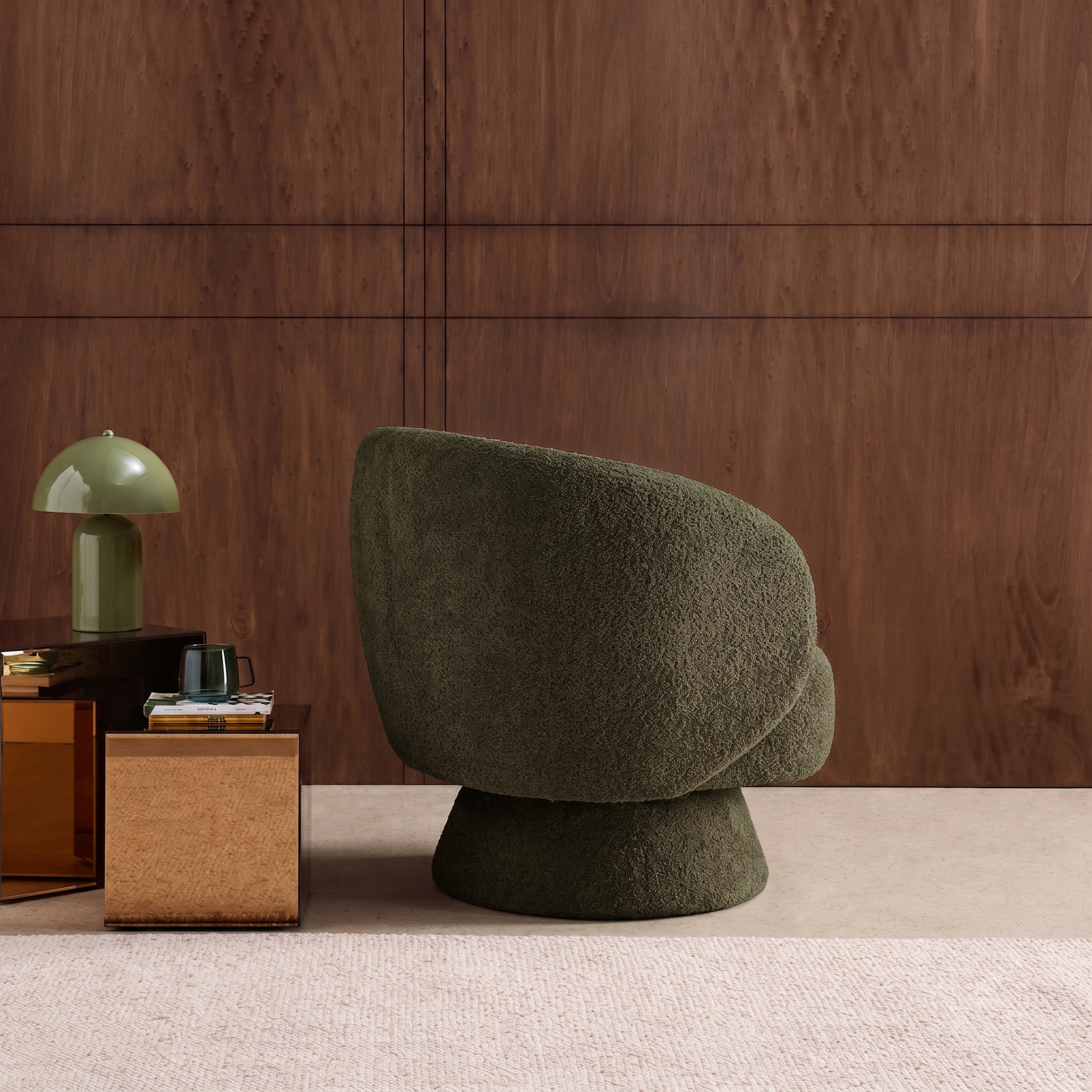 Sillón giratorio 360° en tela texturizada con cojín Verde kaki - 76x76x76.5 cm Photo5