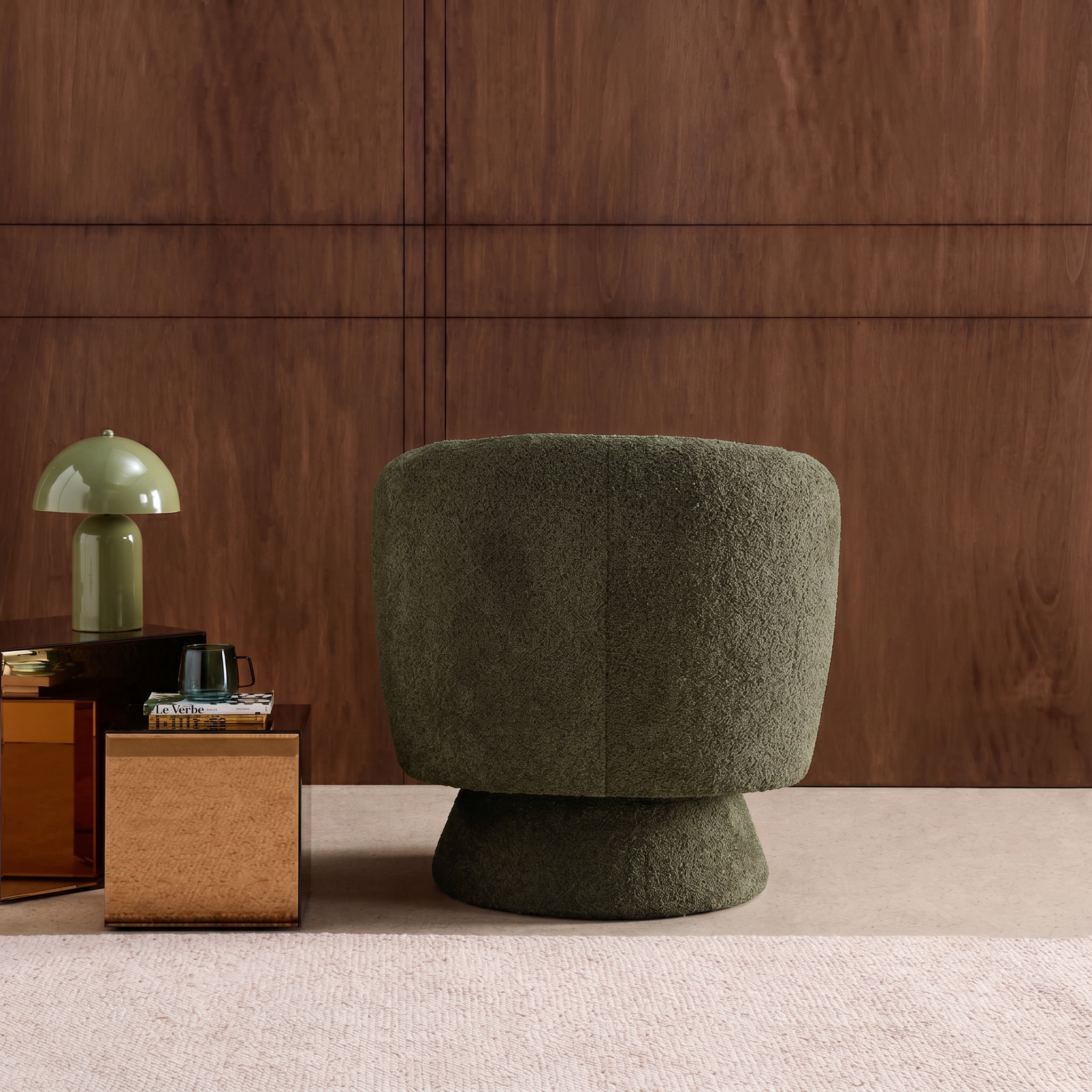 Sillón giratorio 360° en tela texturizada con cojín Verde kaki - 76x76x76.5 cm Photo4