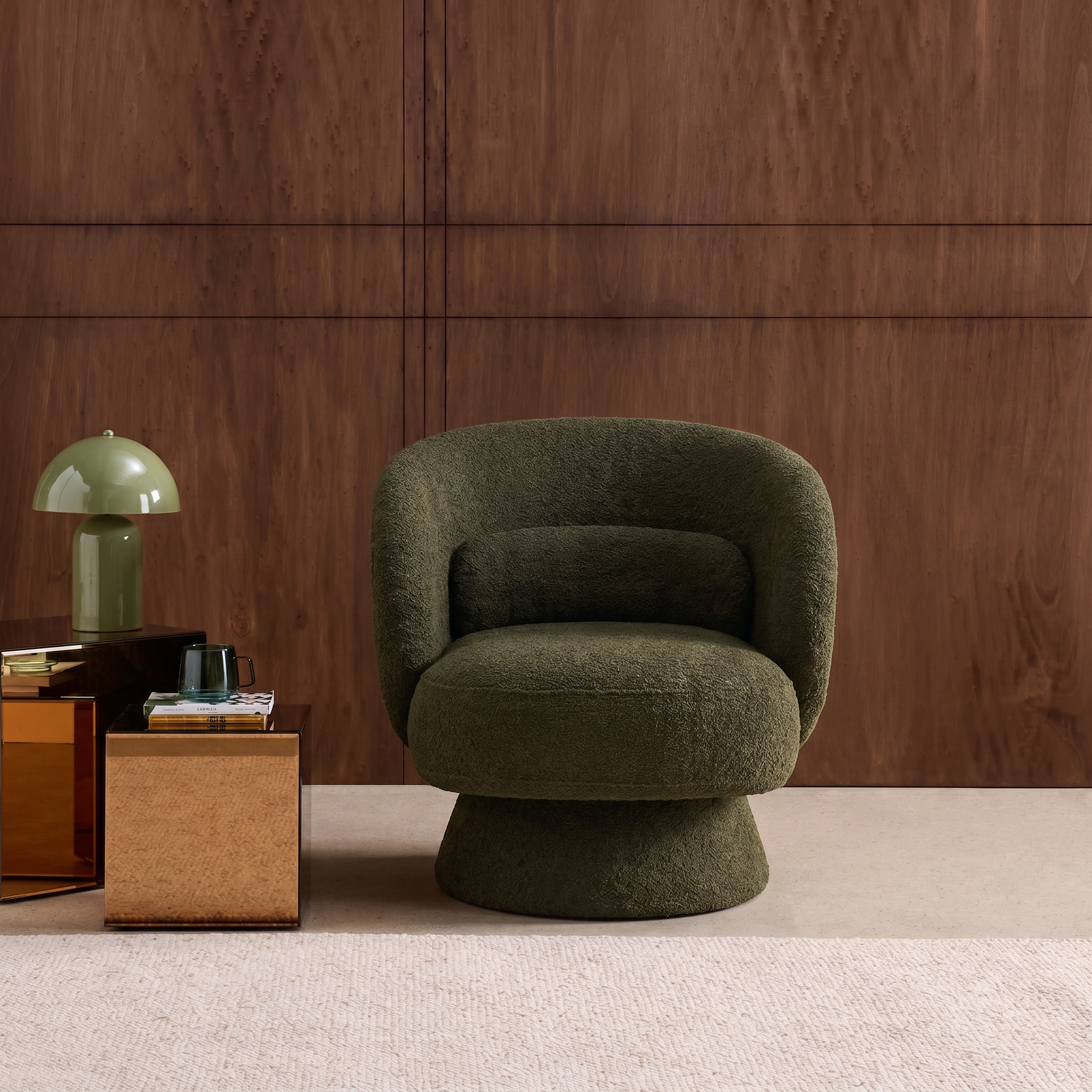 Sillón giratorio 360° en tela texturizada con cojín Verde kaki - 76x76x76.5 cm Photo2